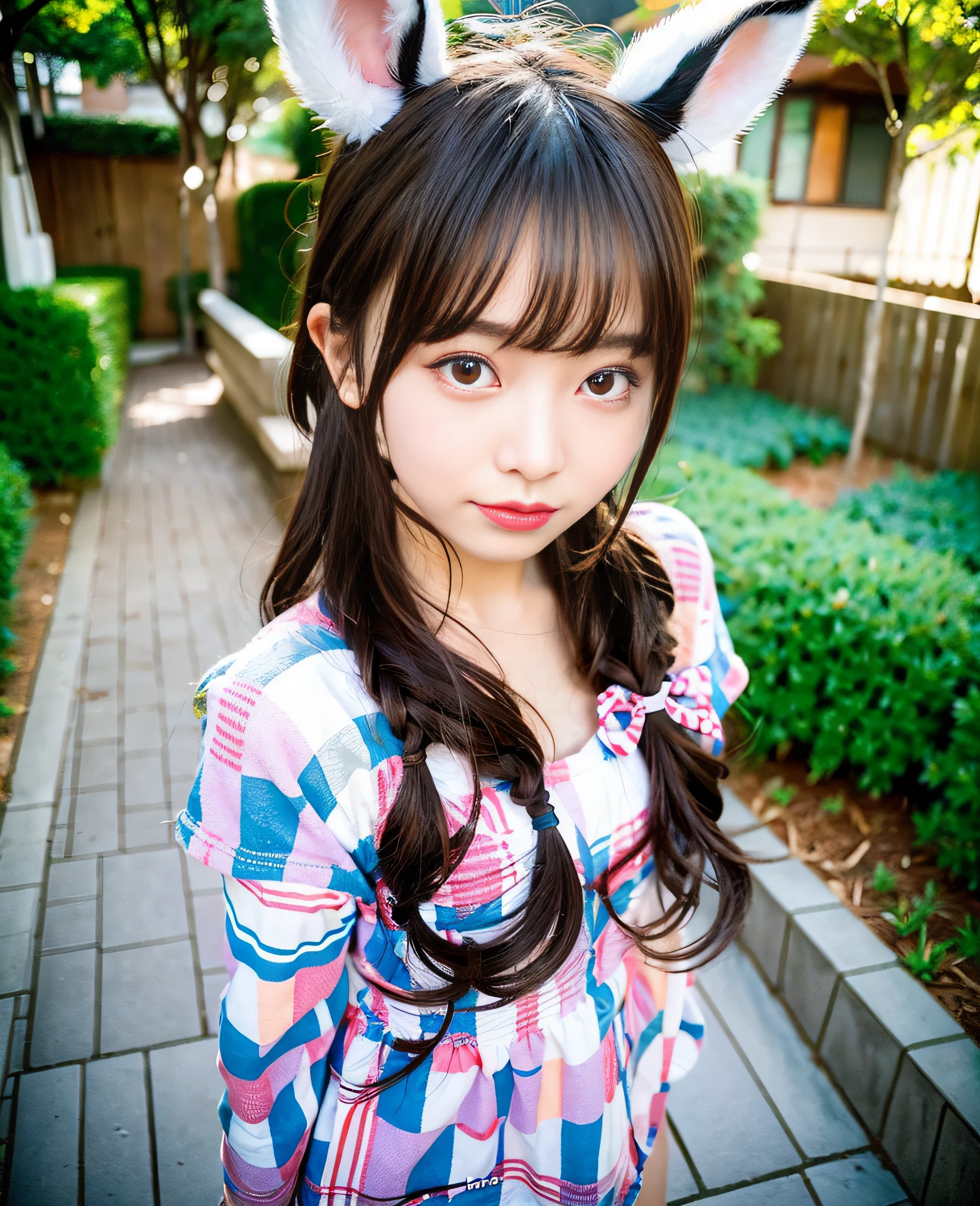 20 years old, one girl in Bunny Year is posing for a photo, twin-tailed hairstyle, kemono mimi, twin-tailed, shikamimi, sakimi-chan, sakimi-chan, cute hairstyle, yuruyuri, chiho, cute hairstyle, 8khd, 8k!, nekomimi, aoshima chiho, hololive, symmetry!!