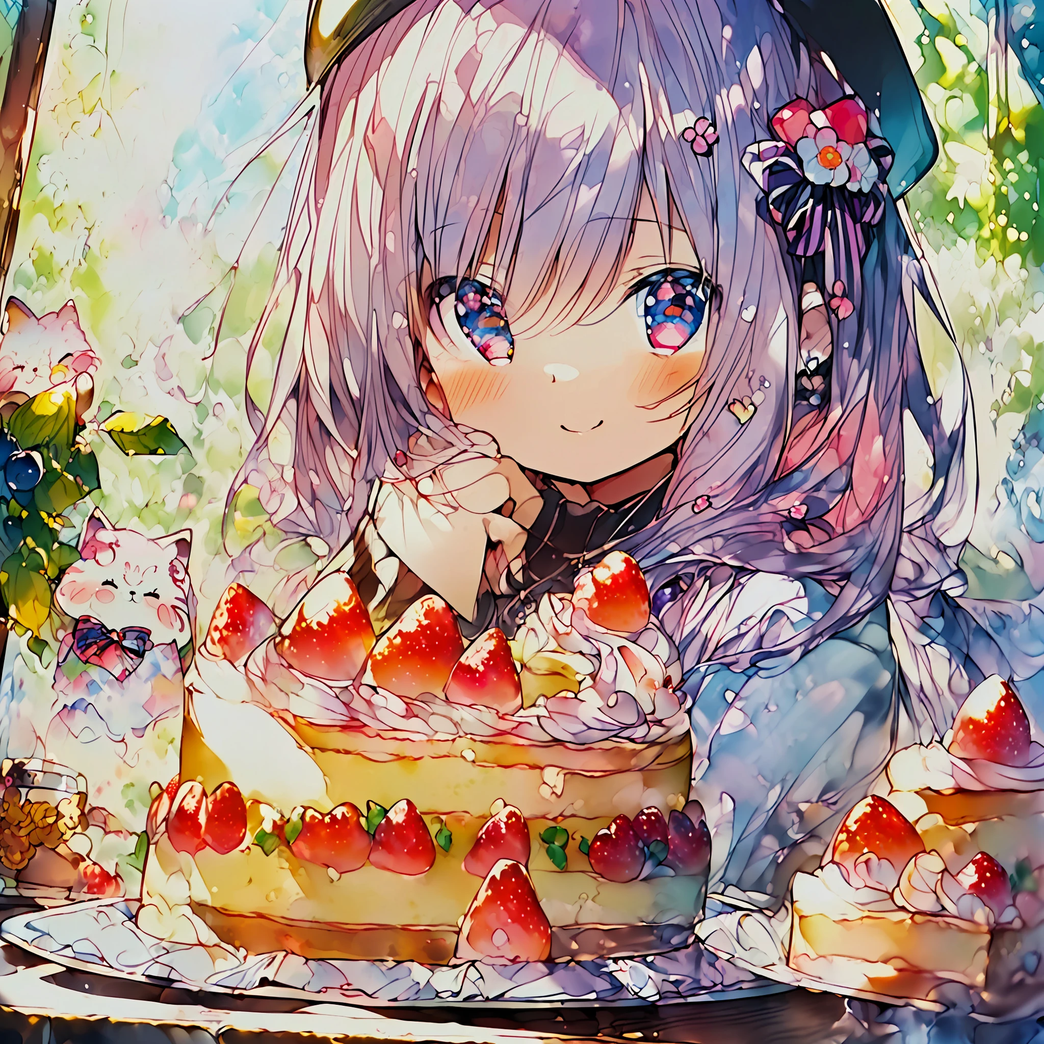 (masterpiece, top quality, best quality, official art, beautiful and aesthetic,kawaii illustration,cute illustration,:1.5), strawberry, blueberry, cake, coffee, breakfast, kawaii, pastel colors , fluffy , fluffy kitten, happy, soft, warm,