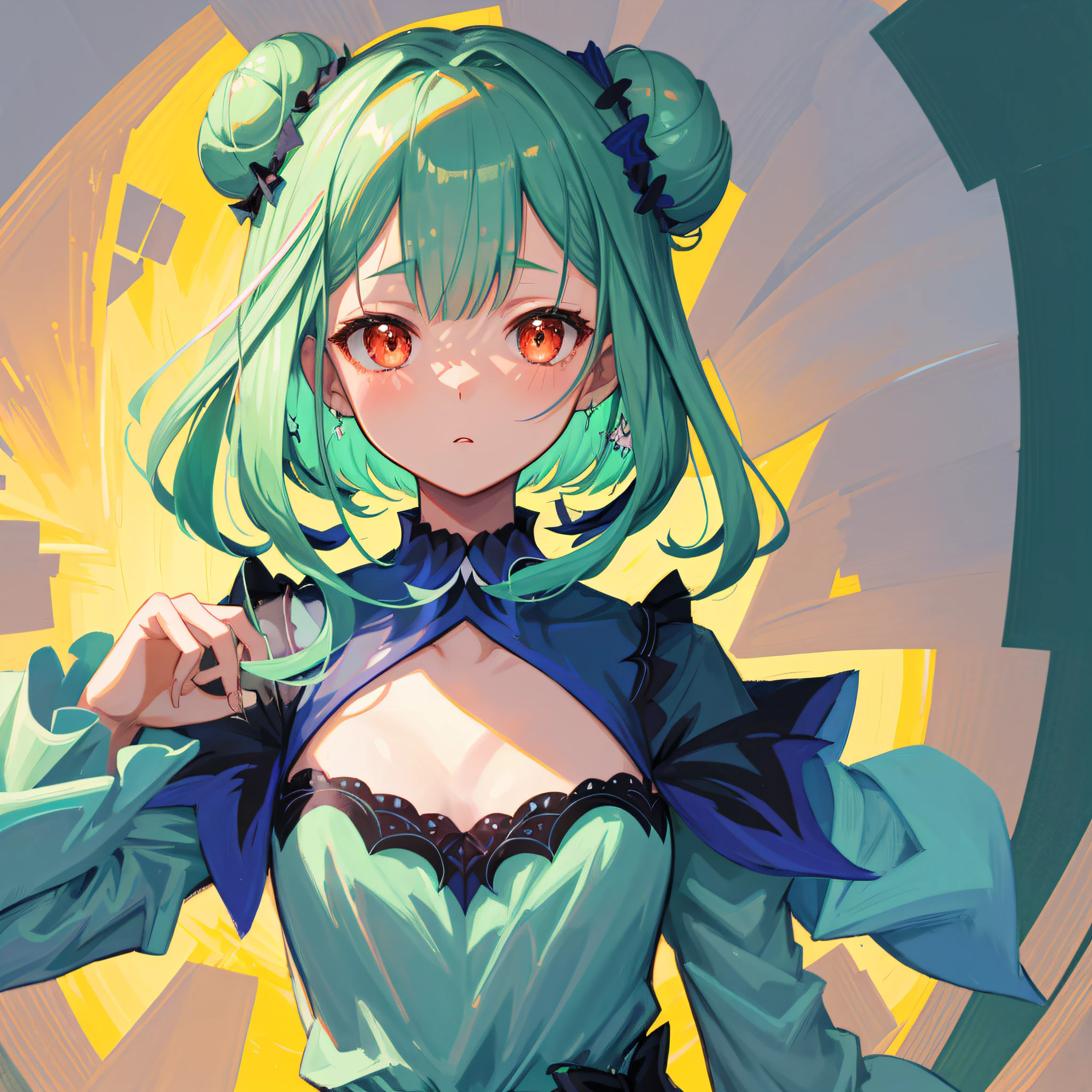 (人物: Uruha Rushia), tiny_chest, double bun, (masterpiece:1.2), 1girl, solo, best quality, shiny skin, hyper detailed ultra high res, cute, looking at viewer, extremely detailed wallpaper, close up portrait