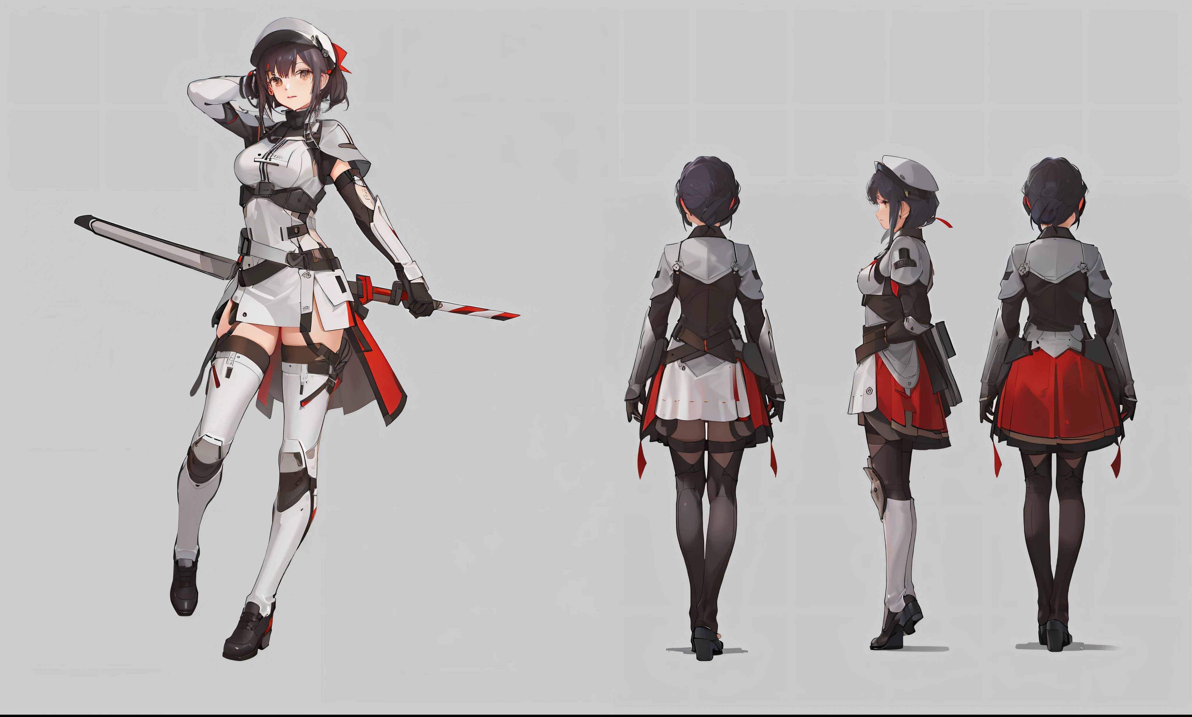 Three views, Same character, front, side, back, whole body,