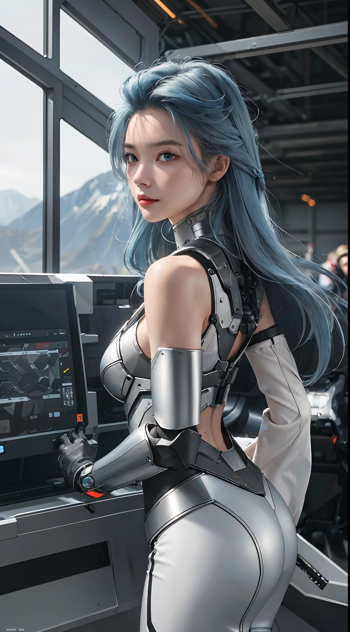 masterpiece, best quality, 1 girl, solo, perfect face, looking at the audience, skin tight transparent vinyl, long blue hair, gray eyes, pale skin, mountain glory gundam, mecha,orange armor with white parts, armor, helmet, line art, dim light, understated, sharp focus, octane, backlight, mechanical, backlight, shiny clothes, mechanical legs, thrusters, flying, hair accessory, high heels, shiny, artist name, standing, thigh, pink eyes, teeth, looking down, armored boots, cyborg, (large mechanical background:1.2), bare shoulders, lips, machine, bottom-up view, cosplay, raw photos, refined, best quality, (complex details:1.3), hyper detail, fine detail, colorful, 8k UHD, film grain, (studio lighting: 1.2), (Fujifilm XT3), (realistic:1.3), (detailed skin: 1.2) super high resolution, lake outside the park, best quality, photos, 4K, (Realistic:1.4) masterpiece, best quality, 1 girl, solo, perfect face, looking at the audience, skin tight transparent vinyl, long blue hair, gray eyes, pale skin, mountain glory gundam, mecha, pink armor with white parts, armor, helmet, line art, dim light, understated, sharp focus, octane, backlight, mechanical, backlight, shiny clothes, mechanical leg, thruster, flying, hair accessory, high heels, shiny, artist name, standing, thigh, pink eyes, teeth, Look down, armored boots, cyborg, (large mechanical background: 1.2), bare shoulders, lips, machine, bottom-up view, cosplay, raw photo, refined, best quality, (intricate detail: 1.3), ultra detail, fine detail, colorful, 8k UHD, film grain, (studio lighting: 1.2), (Fujifilm XT3), (realistic: 1.3), (detailed skin: 1.2) super high resolution, futuristic dystopian megalopolis, best quality, photos, 4K, (Realistic: 1.4)