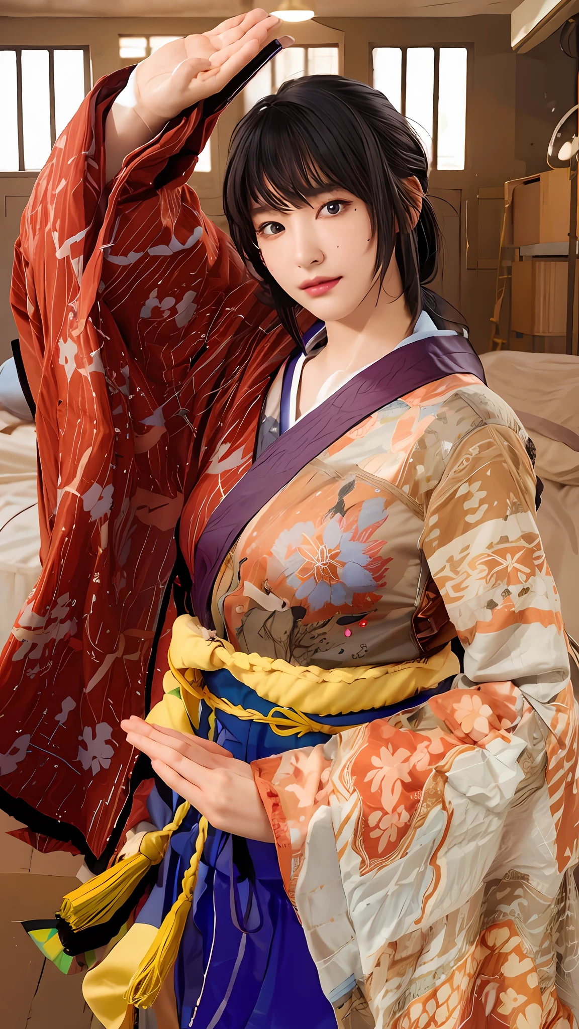 photorealistic, high resolution, 1 girl, gray hair, korean, heterochromic eyes, small moles under the eyes,
