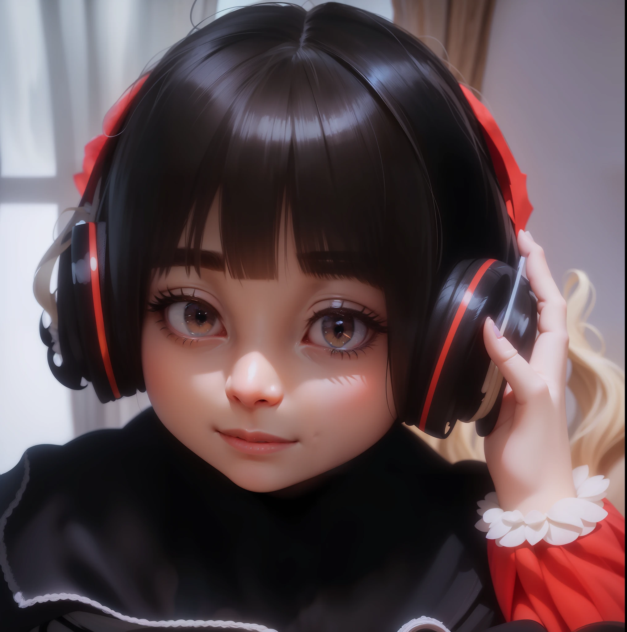 Highlight the characters in the picture as blonde hair, elf ears, long eyelashes, solid round eyes, light smile, ear blush, clear details on the left hand, surrealism, shadows, relief, dioramas, standing paintings, pov, atmospheric perspective, 8k, super detail, precision, the best quality --auto --s2