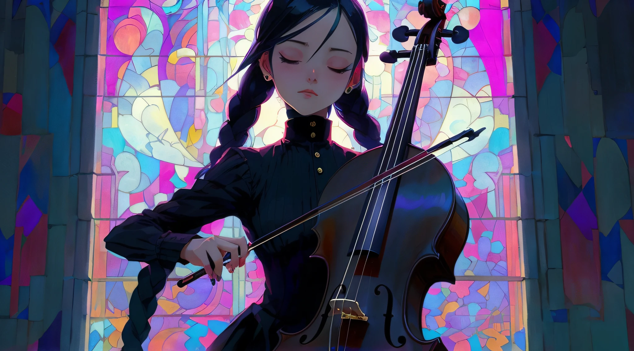 anime girl playing a cello in front of a stained glass window, artwork in the style of guweiz, guweiz, artgerm and atey ghailan, guweiz masterpiece, by Yanjun Cheng, (fantasy violin), cello, inspired by Yanjun Cheng, alice x. zhang, by Yang J, by Yuumei --auto --s2