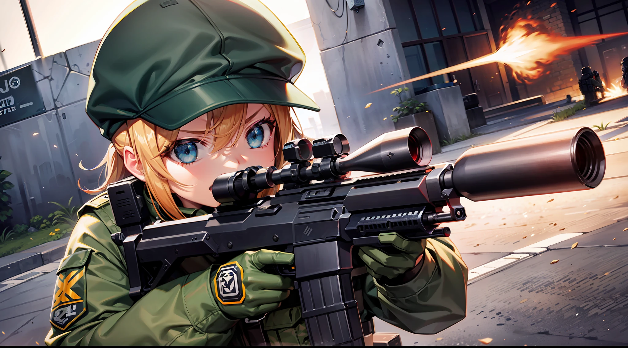 CQB, CQC, sniper rifle, battle girl, muzzle flash