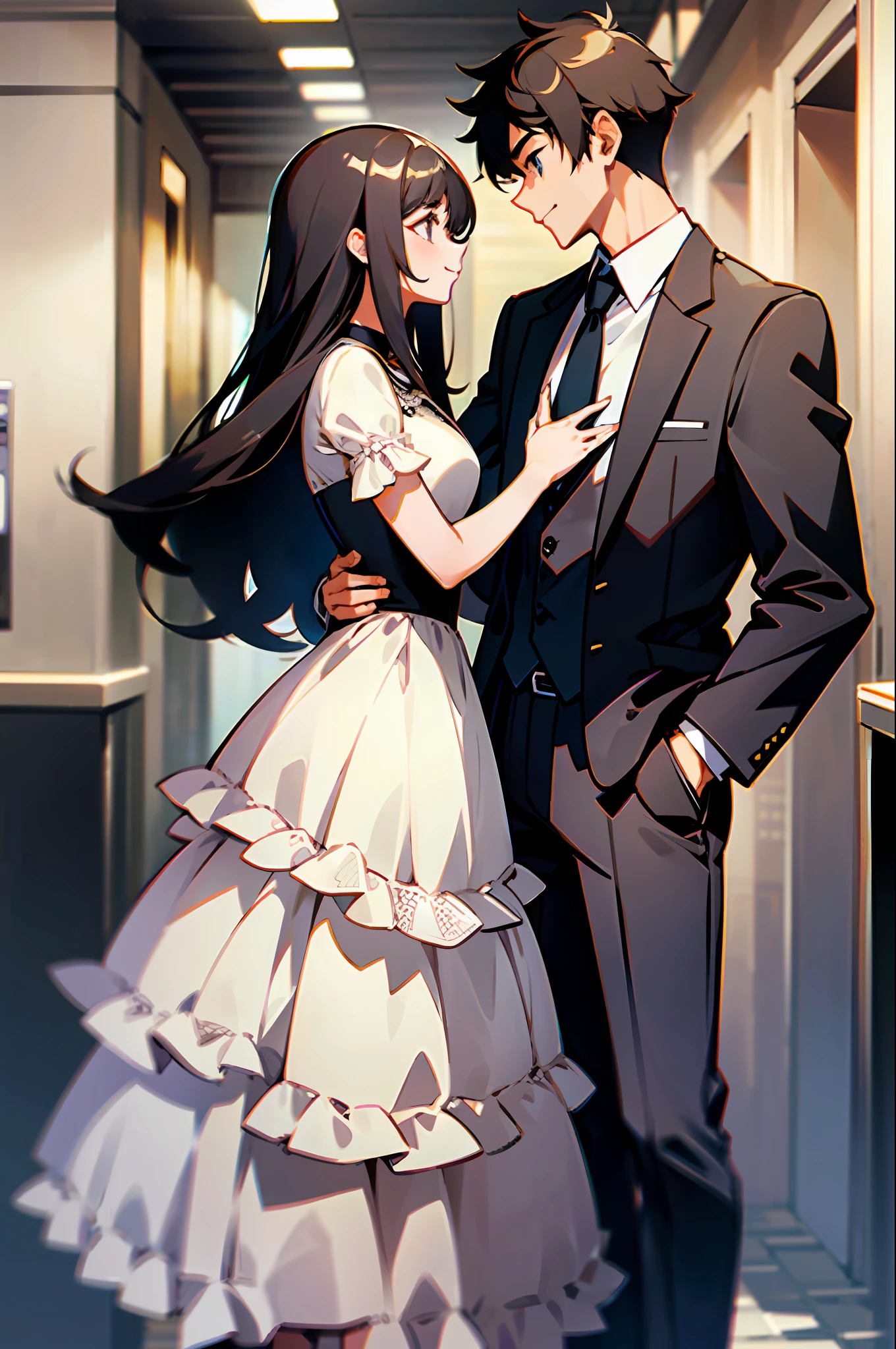Boys and girls embrace each other, there is a height difference, handsome men and beautiful women