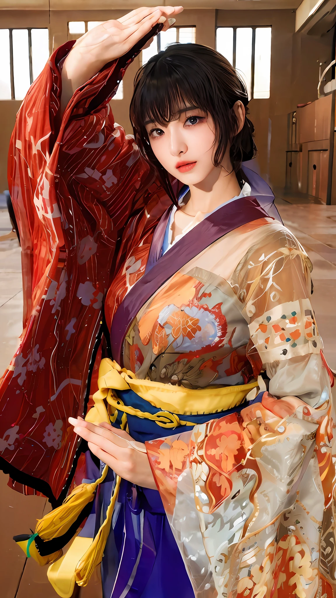 photorealistic, high resolution, 1 girl, gray hair, korean, heterochromic eyes, small moles under the eyes,