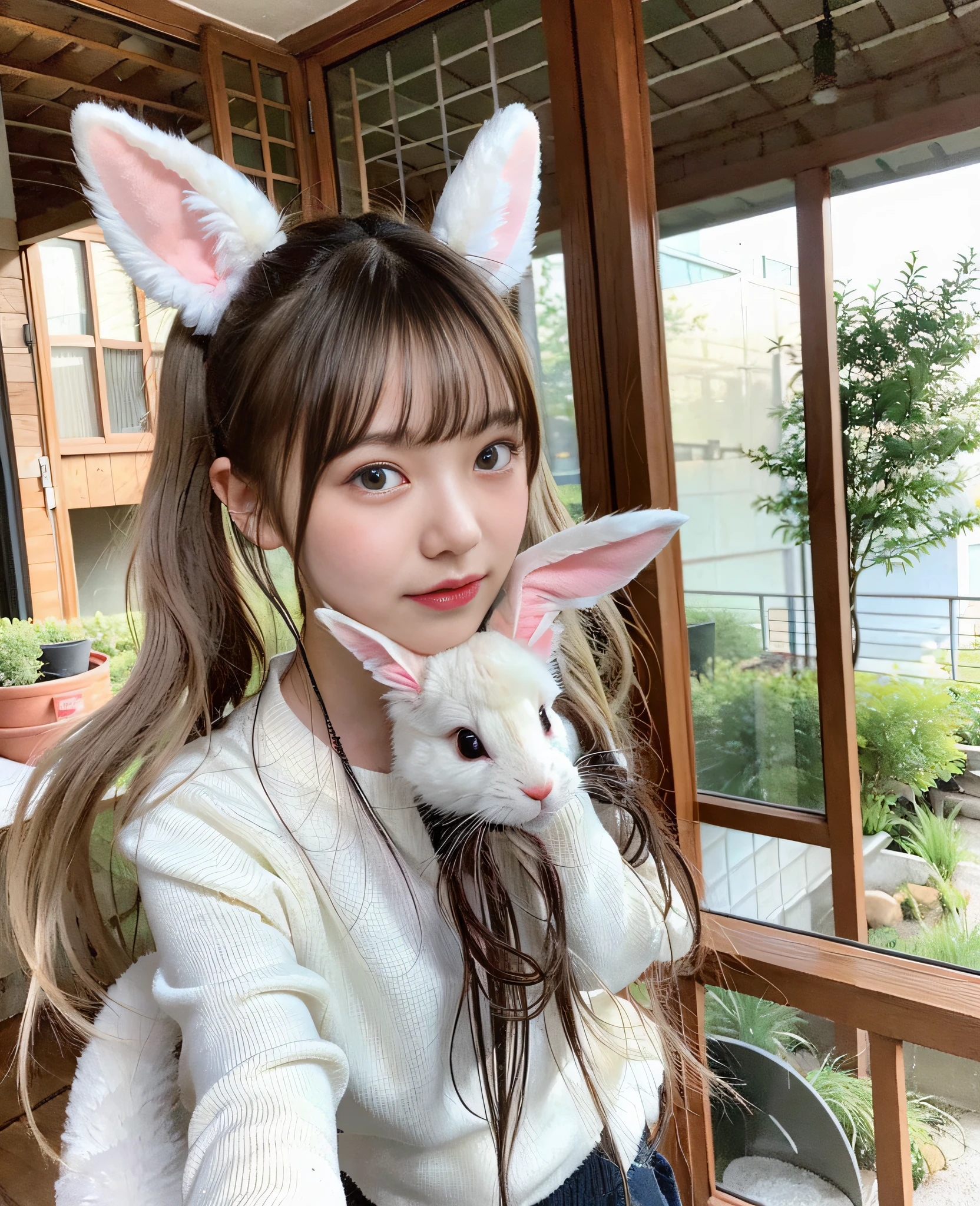 20 years old, one girl in Bunny Year is posing for a photo, twin-tailed hairstyle, kemono mimi, twin-tailed, shikamimi, sakimi-chan, sakimi-chan, cute hairstyle, yuruyuri, chiho, cute hairstyle, 8khd, 8k!, nekomimi, aoshima chiho, hololive, symmetry!!
