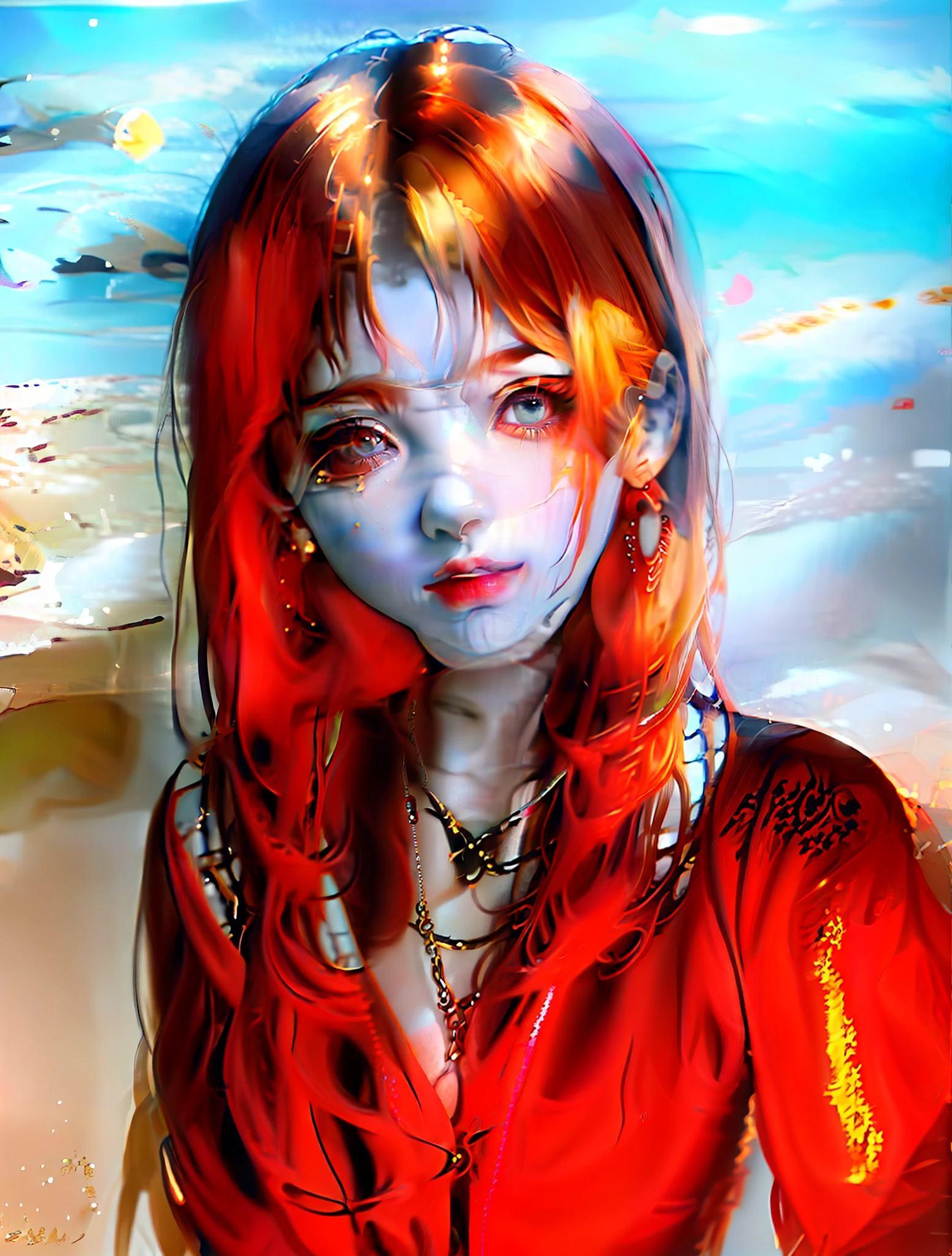 Anime girl with brown hair and blue eyes on beach, realistic anime art style, stunning anime face portrait, detailed portrait of anime girl, realistic anime art style, digital anime illustration, smooth anime CG art, detailed digital anime art, realistic young anime girl, anime style portrait, portrait anime girl, digital anime art, selfie perspective, tilted head