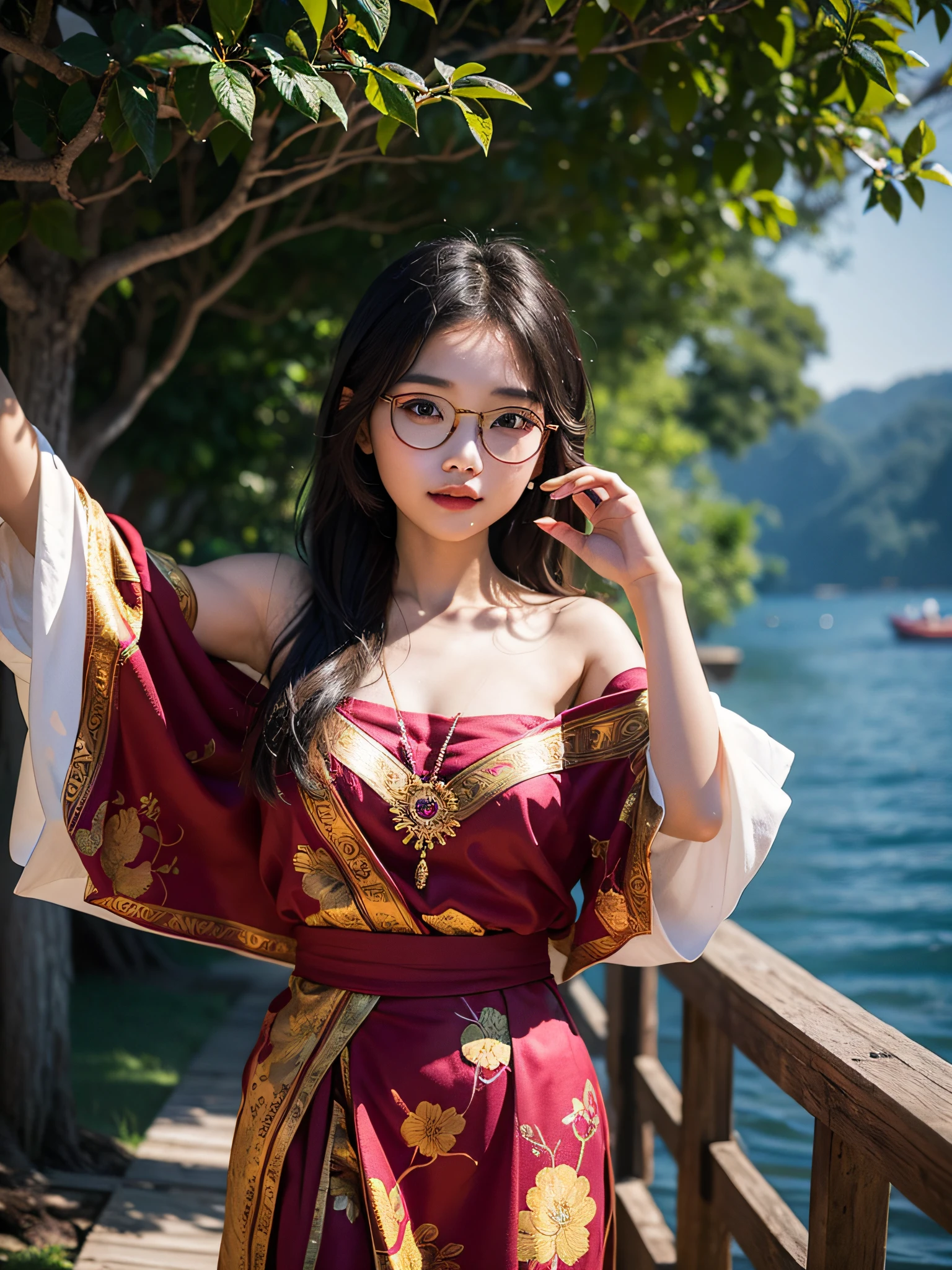 "Imagine a young woman, 20 years of age, who embodies the rich cultural tapestry of Myanmar. Picture her wearing traditional Myanmar clothes, adorned with intricate patterns and vibrant colors that reflect the country's heritage. With her middle-length hair cascading gracefully around her shoulders, she exudes a sense of youthful energy and self-assurance.

Despite her tender age, she wears a pair of glasses that add a touch of intellectual sophistication to her appearance. These glasses signify her curiosity and thirst for knowledge, as she explores the world with an open mind and a desire for growth.

Capture a moment in her life, painting a vivid picture of her experiences, aspirations, and dreams. What adventures does she embark upon? What challenges does she face? How does she navigate the complexities of modern life while staying connected to her cultural roots?

Let your imagination take flight as you delve into her unique story. Explore her passions, talents, and the contributions she envisions making to her community and beyond. Craft a narrative that showcases her resilience, determination, and the inspiring spirit that defines the young women of Myanmar today.

Through your words, bring to life the vibrant personality, the aspirations, and the untapped potential of this remarkable 20-year-old girl who proudly wears her Myanmar clothes and embraces the journey of self-discovery and empowerment."