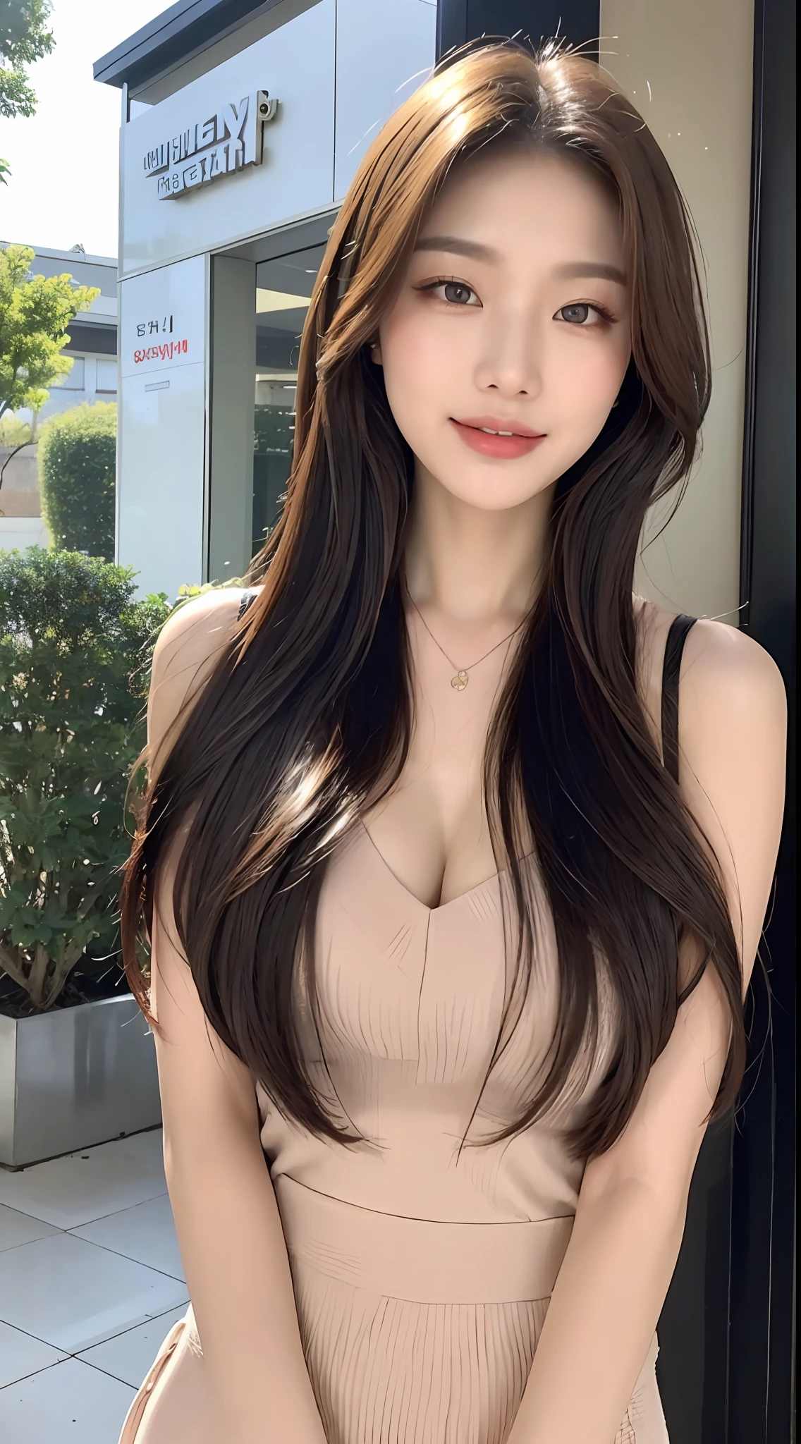 (1 Korean star with royal sister style), ((best quality, 8k, masterpiece: 1.3)), focus: 1.2, perfect body beauty: 1.4 , (smile), (Street: 1.3), highly detailed face and skin texture, fine eyes, double eyelids, whitening skin, (big wave hairstyle: 1.3), (round face: 1.5), (gorgeous evening wear: 1.4),