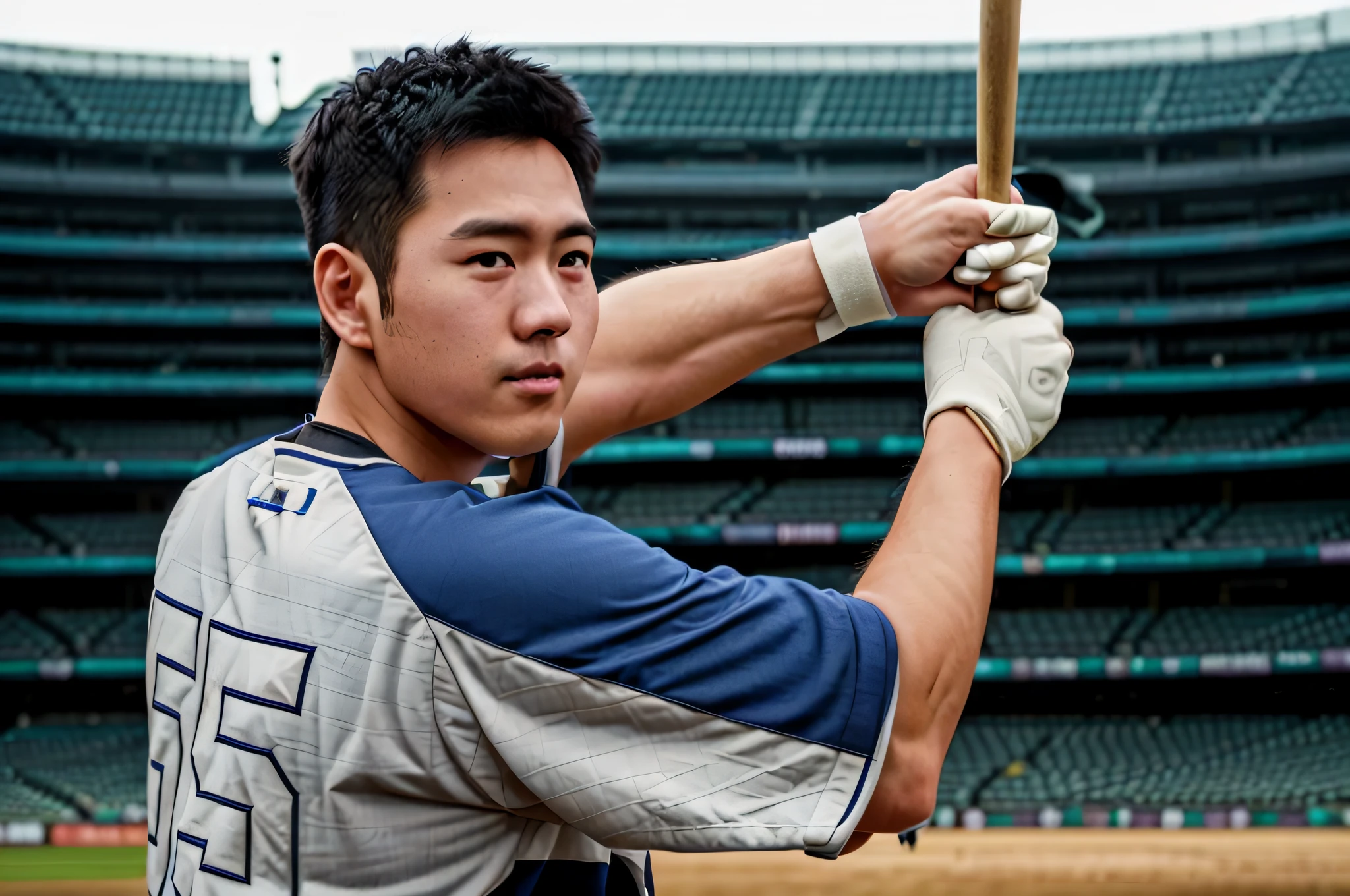 arafed baseball player holding a bat in a stadium, inspired by Kinichiro Ishikawa, kazuya takahashi, tite kubo, koji morimoto, ayami koj ima, akikazu mizuno, john park, kimitake yoshioka, lei min, mario feng, photograph credit: ap, nihonga, alex yanes