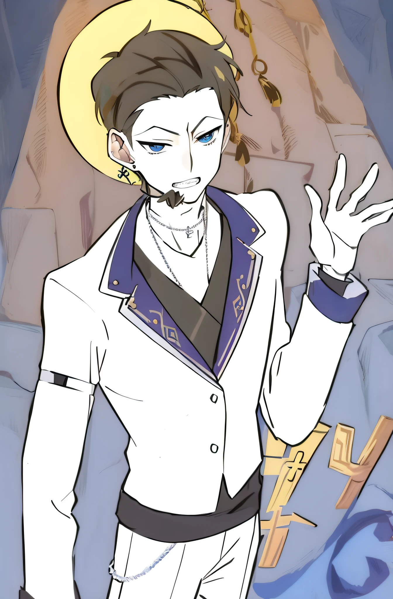 there is a cartoon of a man with a cross on his chest, delicate androgynous prince, beautiful androgynous prince, inspired by Bian Shoumin, inspired by Itō Ogura Yonesuke, inspired by Kamisaka Sekka, inspired by Munakata Shikō, tall anime guy with blue eyes --auto --s2