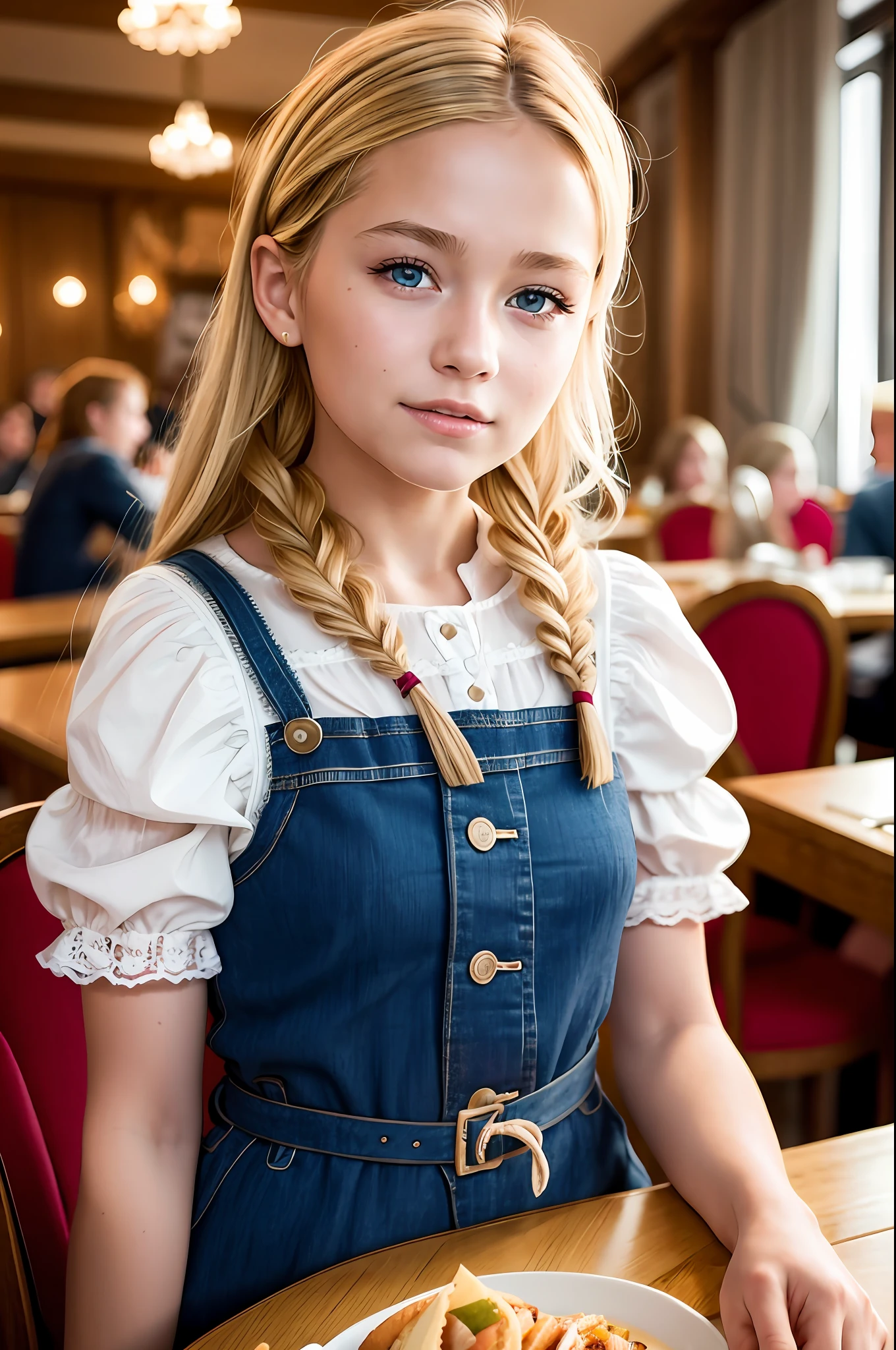 OKTOBERFEST beautiful, human, realistic, blonde, in a German restaurant with a braided and beautiful hair, hyperrealism, good lighting photo 8k