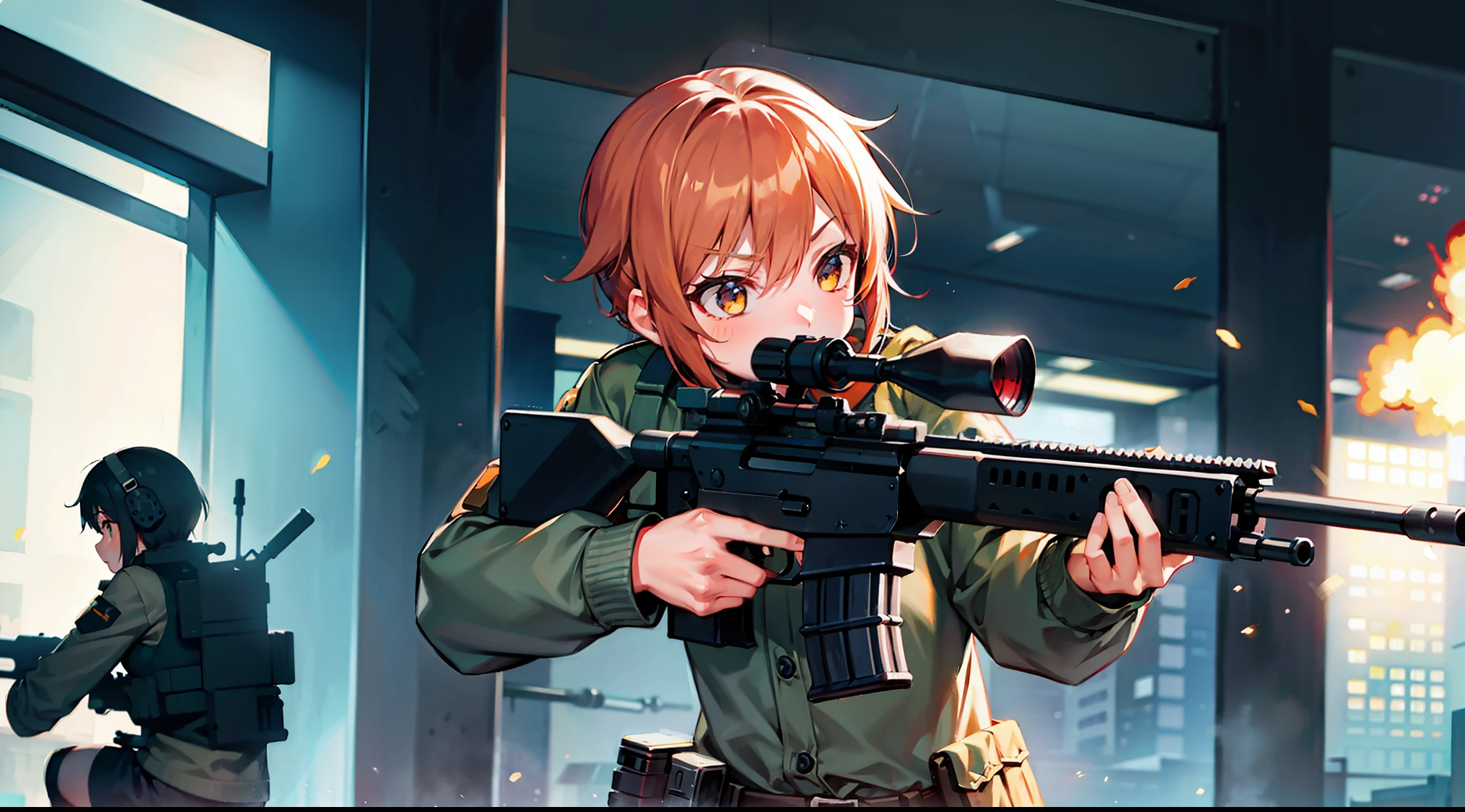 CQB, CQC, sniper rifle, battle girl, muzzle flash