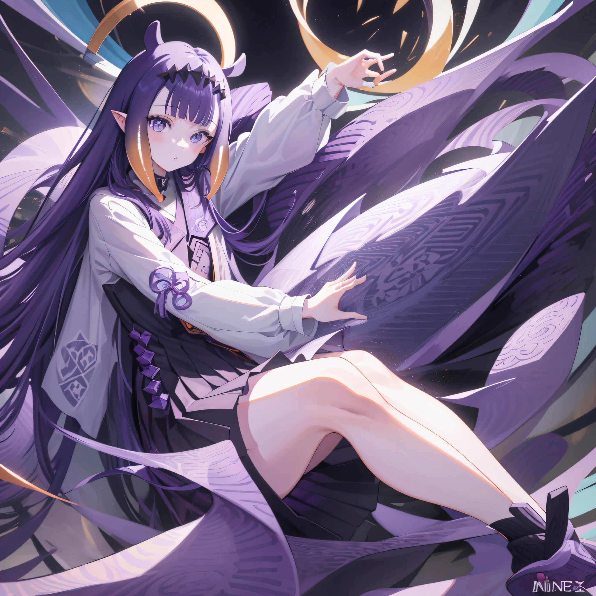 (人物: Ninomae Ina'Nis), {purple hair}, tentacle hair, purple eyes, (masterpiece:1.2), 1girl, solo, best quality, shiny skin, hyper detailed ultra high res, cute, looking at viewer, extremely detailed wallpaper,