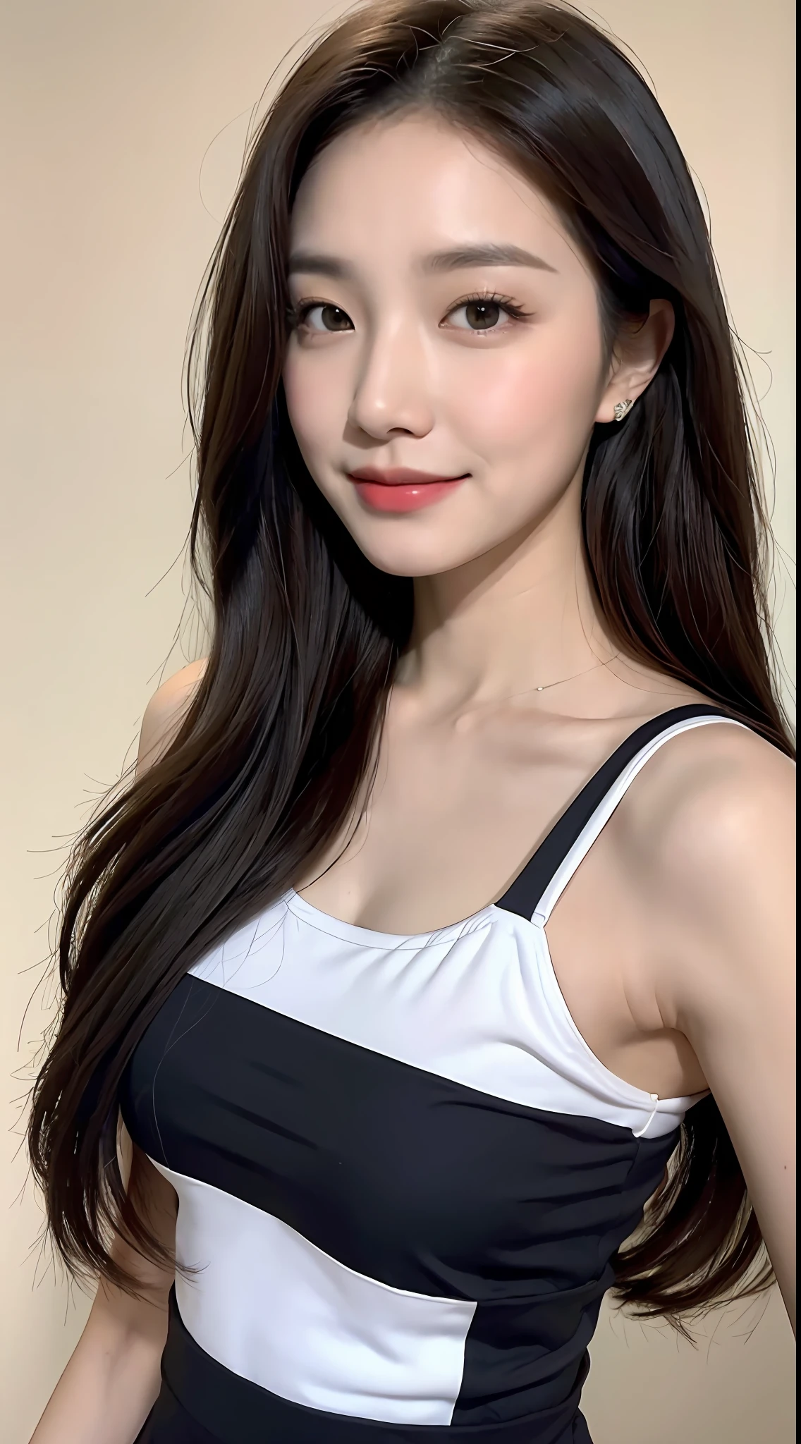 (Royal Sister Style Korean Star 1), (Top Quality, 8k, Masterpiece: 1.3)), Focus: 1.2, Perfect Body Beauty: 1.4, (Smile), (Street: 1.3), Highly Detailed Face and Skin Texture, Fine Eyes, Double Eyelids, Whitening Skin, (Big Wave Hairstyle: 1.3), (Round Face: 1.5), (Tank Top Dress: 1.4),