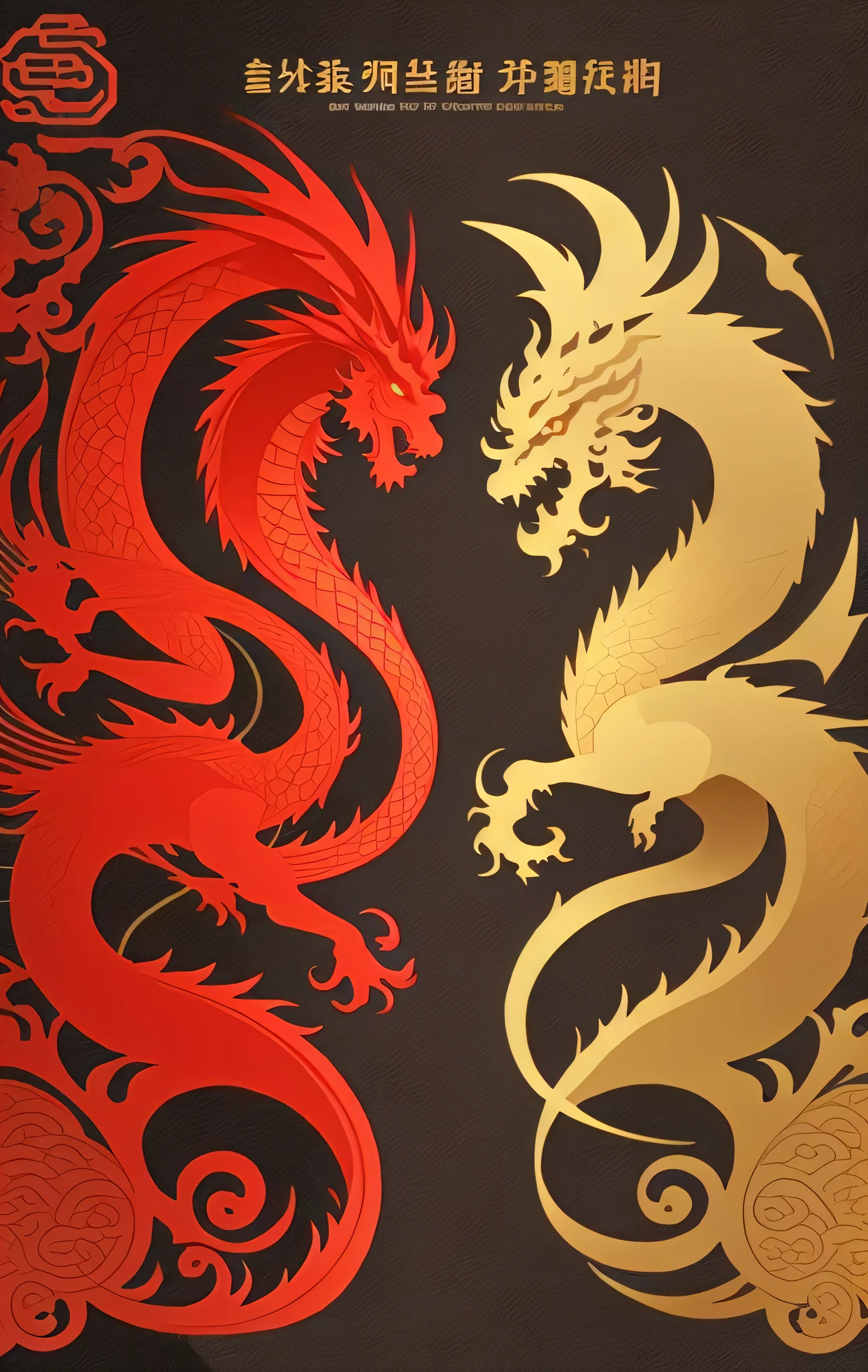 Chinese Dragon poster two-color flat 2D text introduction