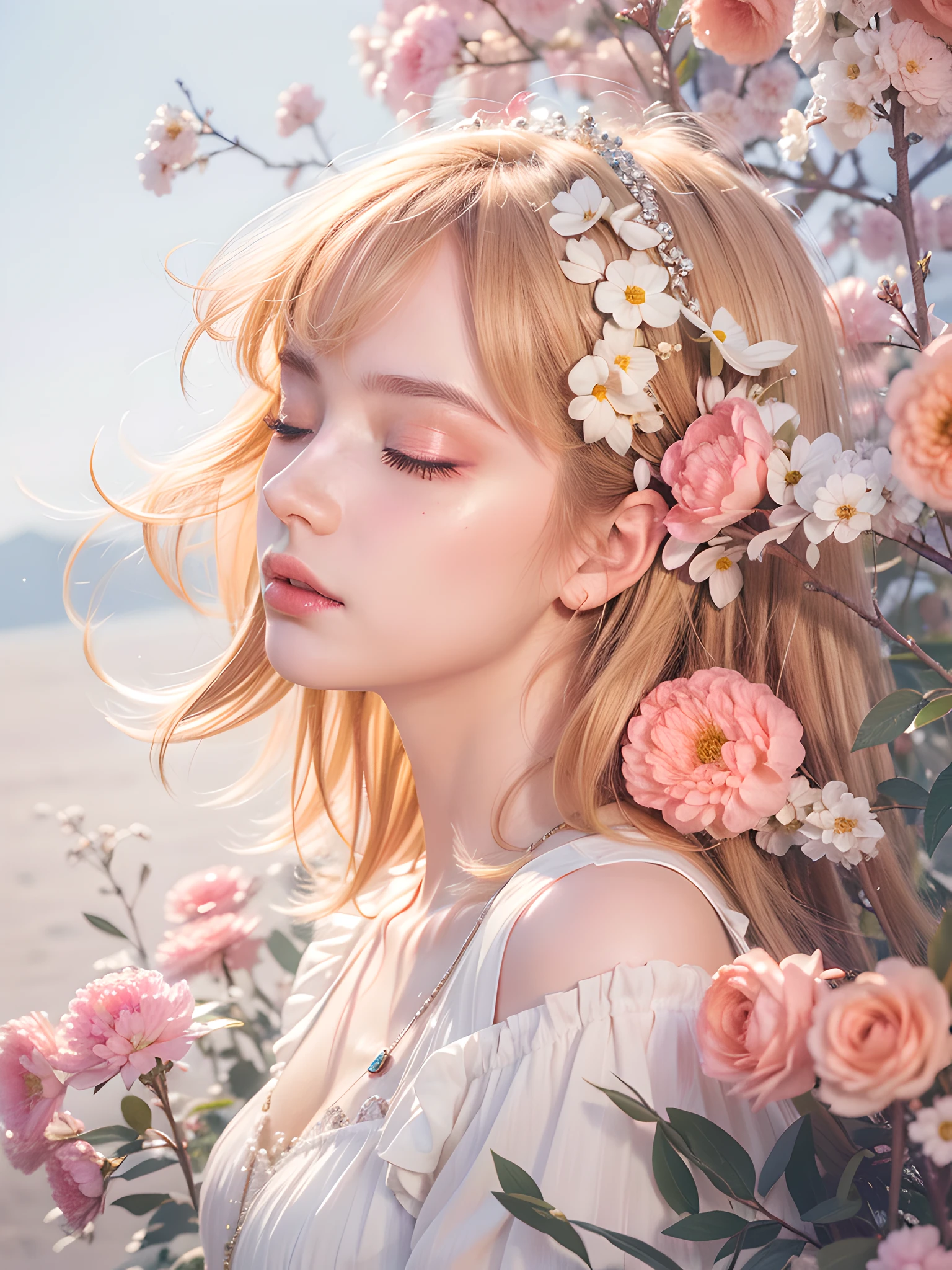 (photorealistic:1.4), best quality, masterpiece, ultra high res, 1girl, (detailed face:1.2), (detailed eyes:1.2), (detailed hair:1.2), (detailed clothes:1.2), 4k, flower, florest, (makeup:1.2), (closed eyes)