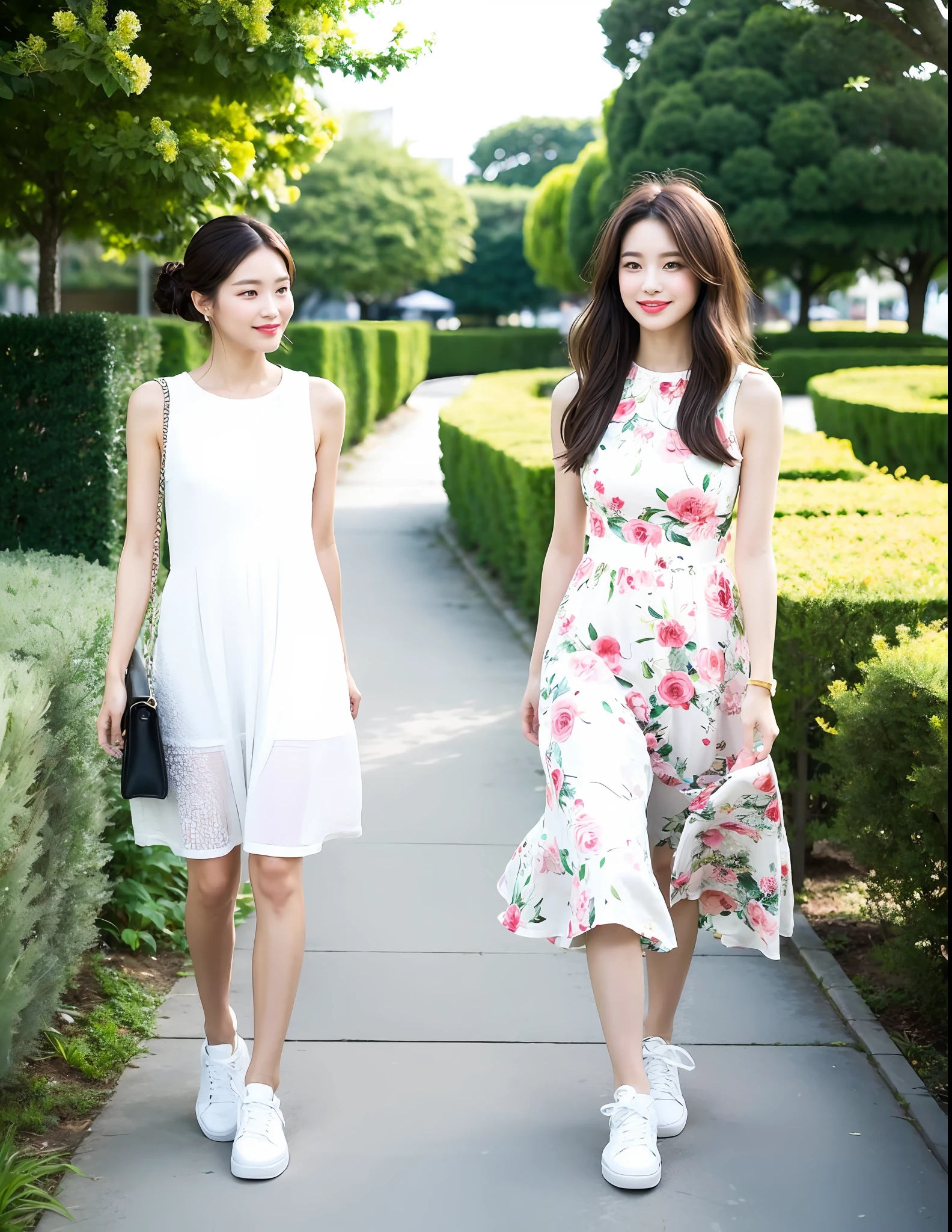 3. The Floral Dress and White Sneakers Complement Each Other Perfectly
Never underestimate the power of a meticulously crafted dress! With its feminine and elegant qualities, it has become a timeless classic in the fashion world. For the summer days that feel like eternal sunshine, opt for designs that are light, breathable, and effortlessly chic. Pairing it with a comfortable and versatile pair of white sneakers enhances the overall effect, giving off a minimalist and sophisticated vibe. It's as if you're surrounded by blooming flowers, radiating both style and vitality.