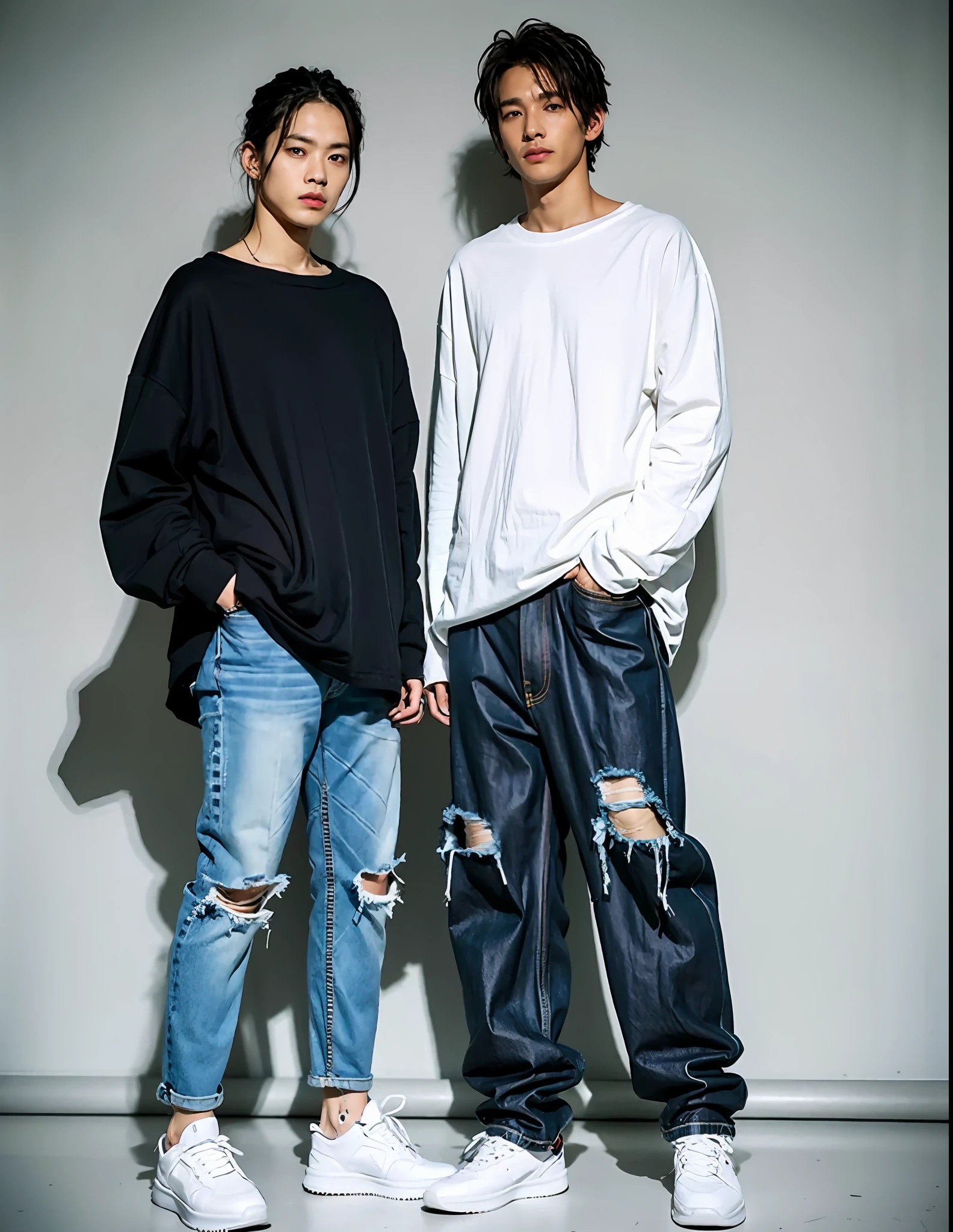 4. Long T-shirt with jeans
As we get older, practicality and comfort become more important considerations in our outfit choices. A combination of a long t-shirt and jeans is perfect for this purpose. Pairing it with a distressed pair of jeans adds a touch of youthful attitude to the overall look, revealing a desire for challenge and vitality deep within. At the same time, opting for a loose-fitting long t-shirt allows for easy movement and can help conceal any body imperfections. Complete the look with a pair of chunky sneakers, and you're good to go.