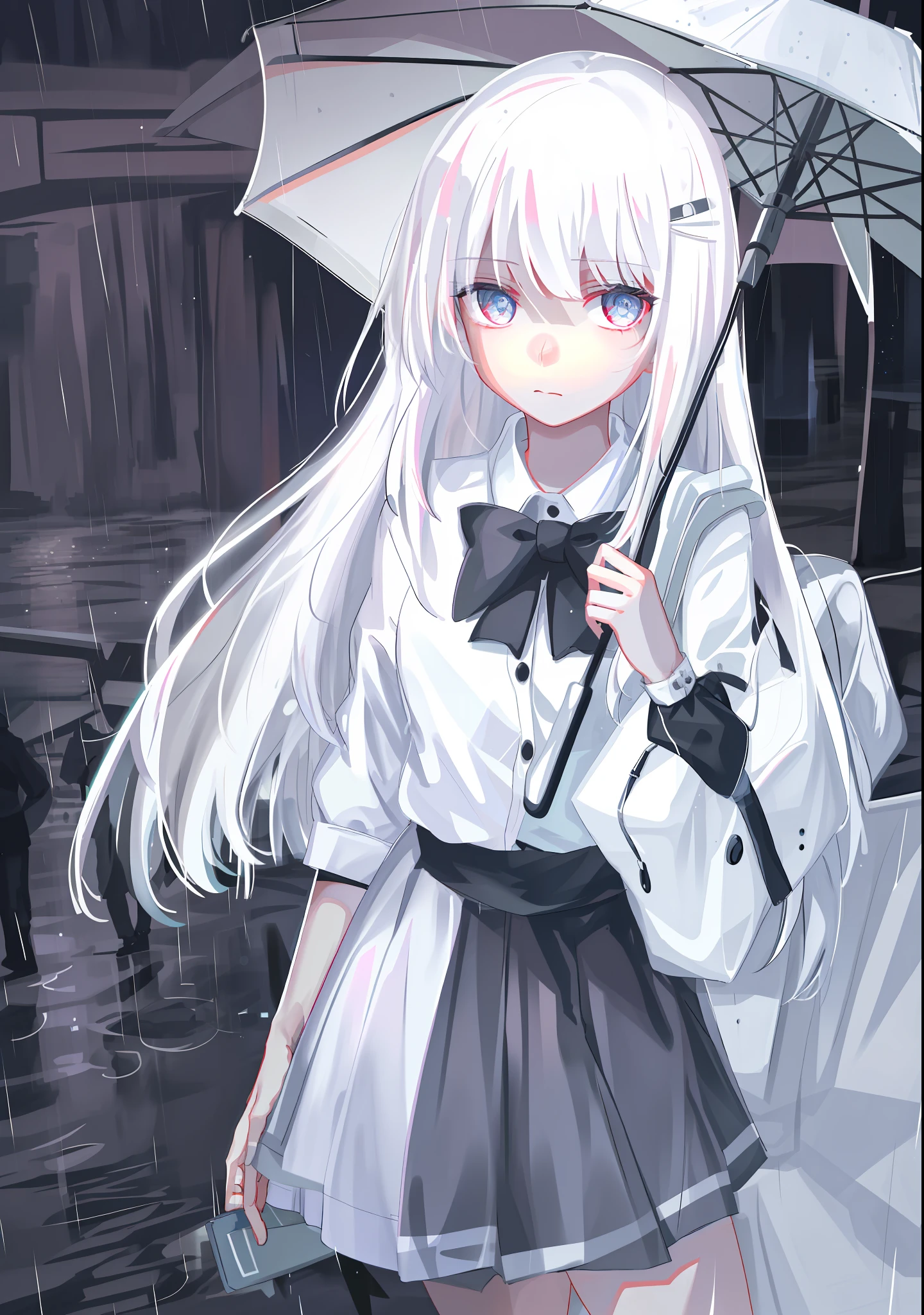 White hair , beautiful girl, night,  rain