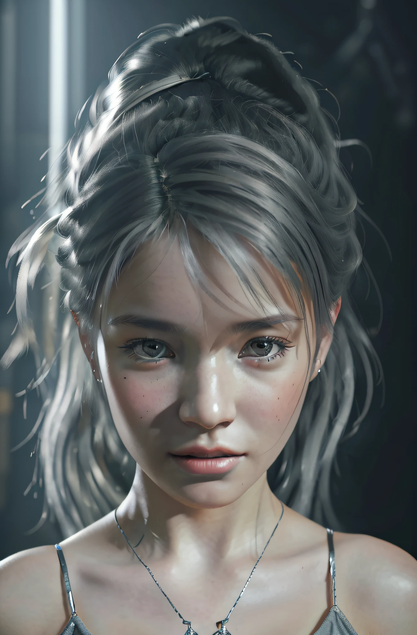 ultra highly detailed 1200k An image of a humble and happy 20 year old woman in tattered work clothes and a blotchy face and tousled hair, hyper realistic fantasy photography is all the rage on artstation, clear focus, studio photography, WLOP and Silver Ai Art, stunning masterpiece, fantasy art, fantasy visual key, fantasy photography, sunbeams, cinematic lighting, beautiful, 101K ultra detailed resolution, 3D shading, Unreal Engine 5, sf, trending on artstation, focus sharp, studio shot, intricate detail, highly detailed, by greg rutkowski