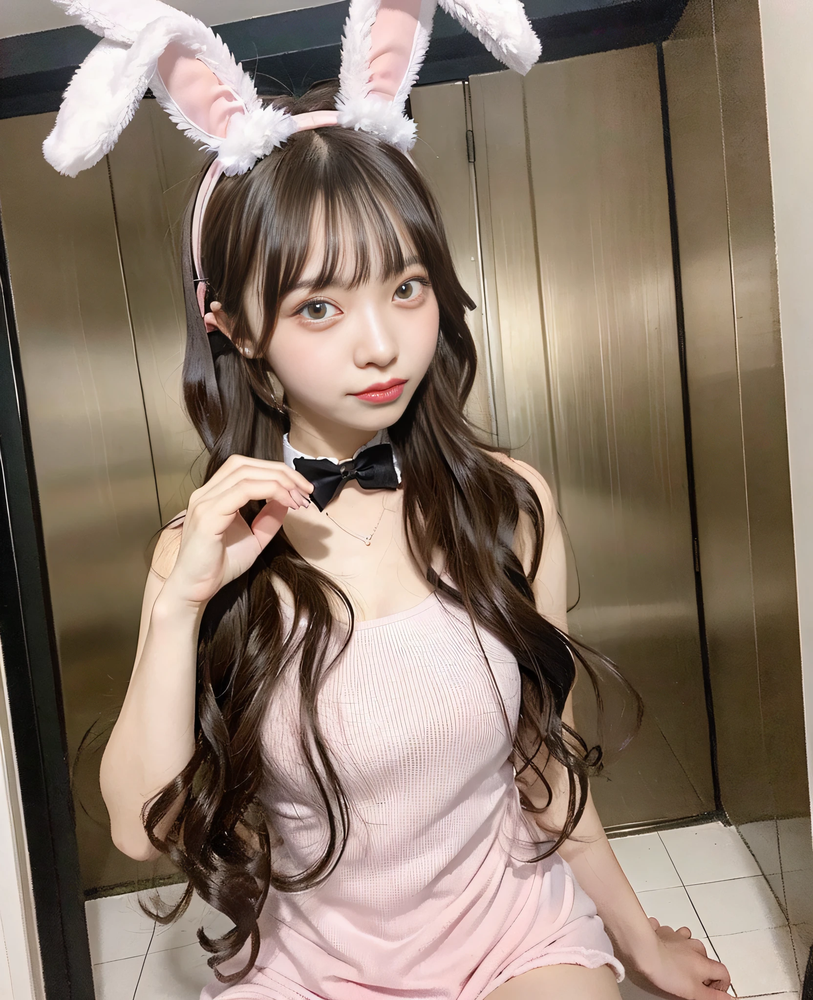 20 years old, with big rabbit ears, Yuruyuri, Kemonomimi, Long floppy rabbit ears, Chiho, Sakimi-chan, Bunny ears, Bunny rabbit ears, Shikamimi, Bunny suit, Twin tails, E-girl, E-girl, 1 girl with long rabbit ears