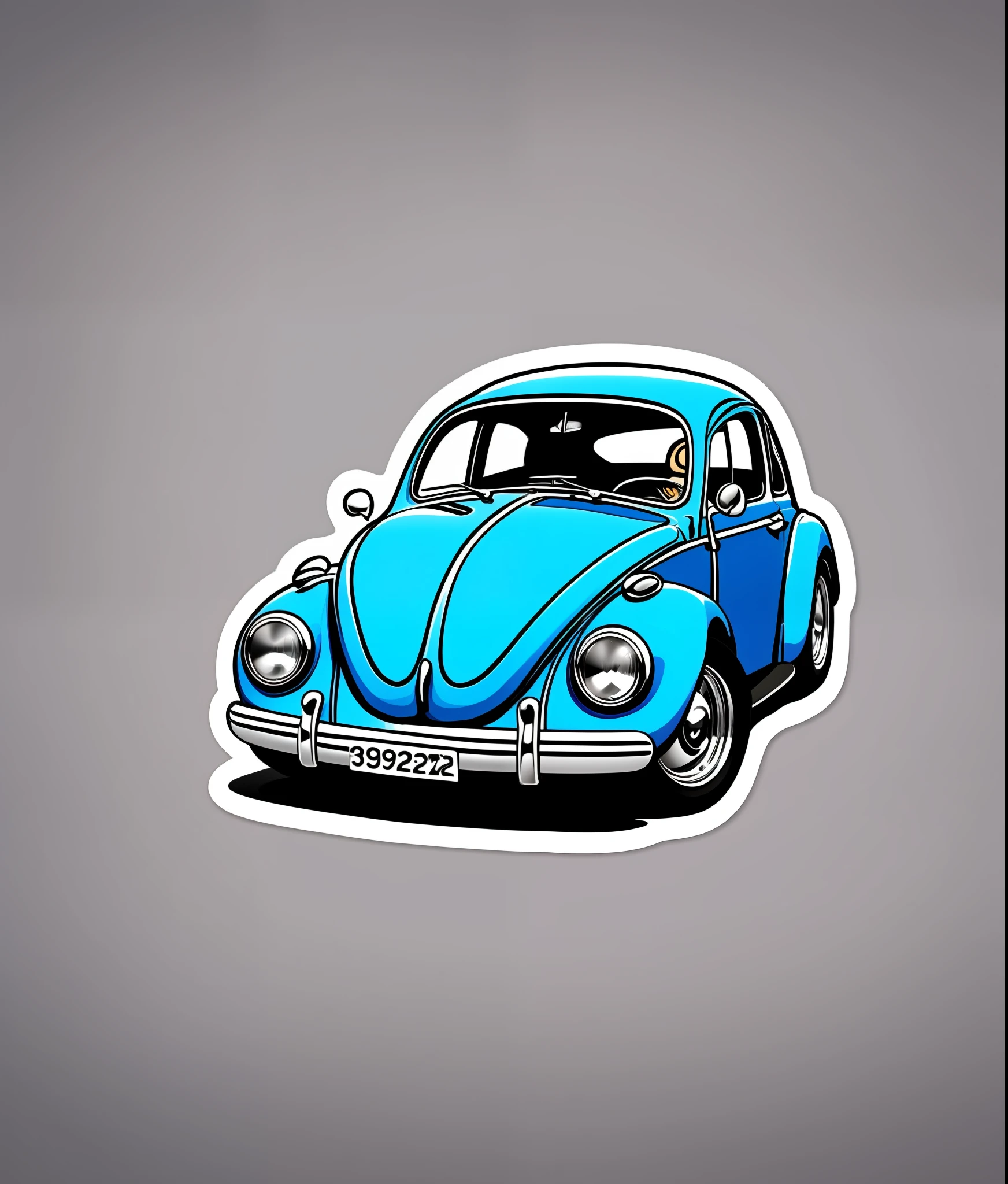 Beetle car, blue, vintage style, (T-shirt design), realistic volumetric masterpiece light