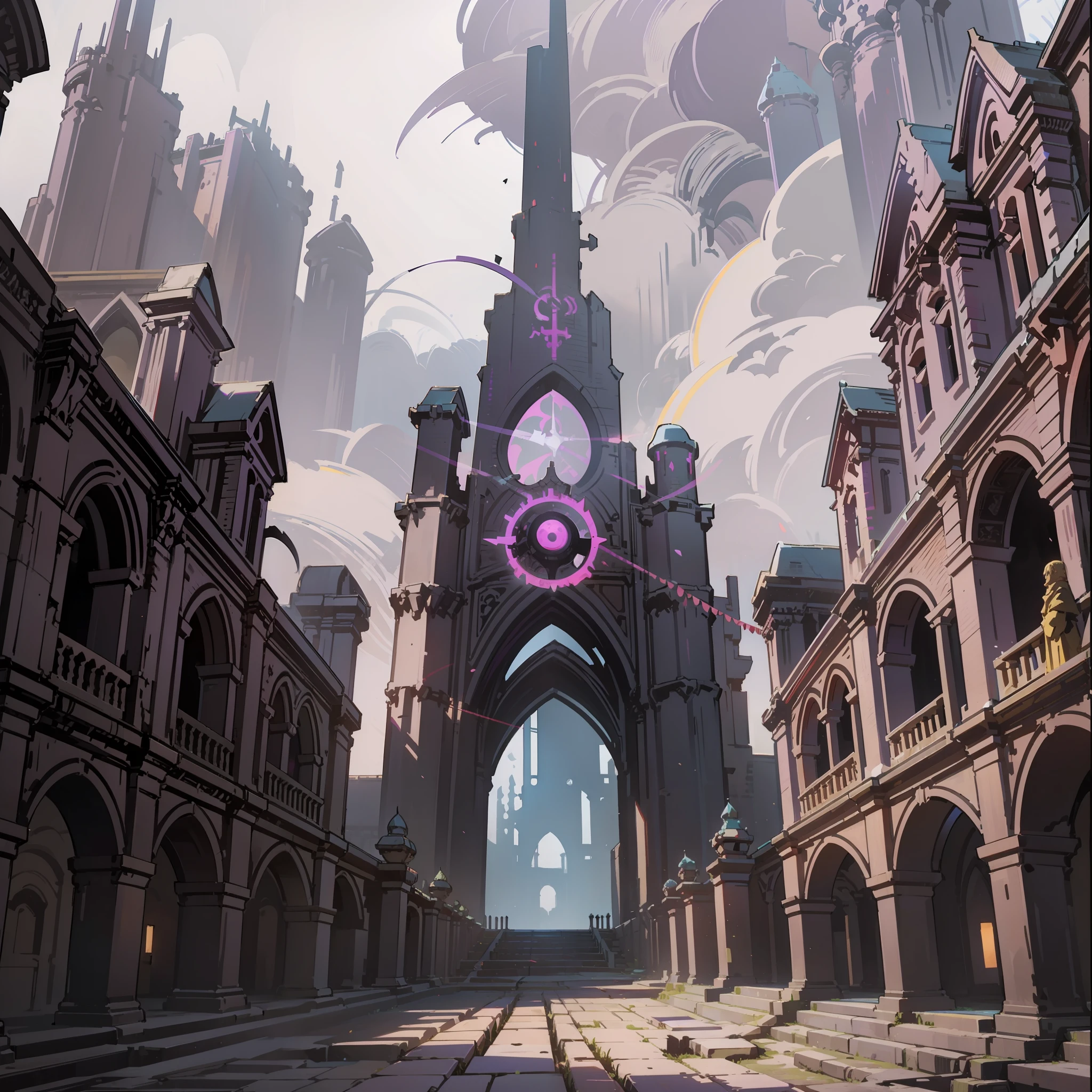Hellgate, Hell's Eye, Bright Purple, Chiaroscuro, Dark, Wide Angle, Pioneering, Ancient King's City, Ray Tracing, Comics, 3D Rendering, Cartoon, Cute Style, Detail, 4K, HD, High Quality