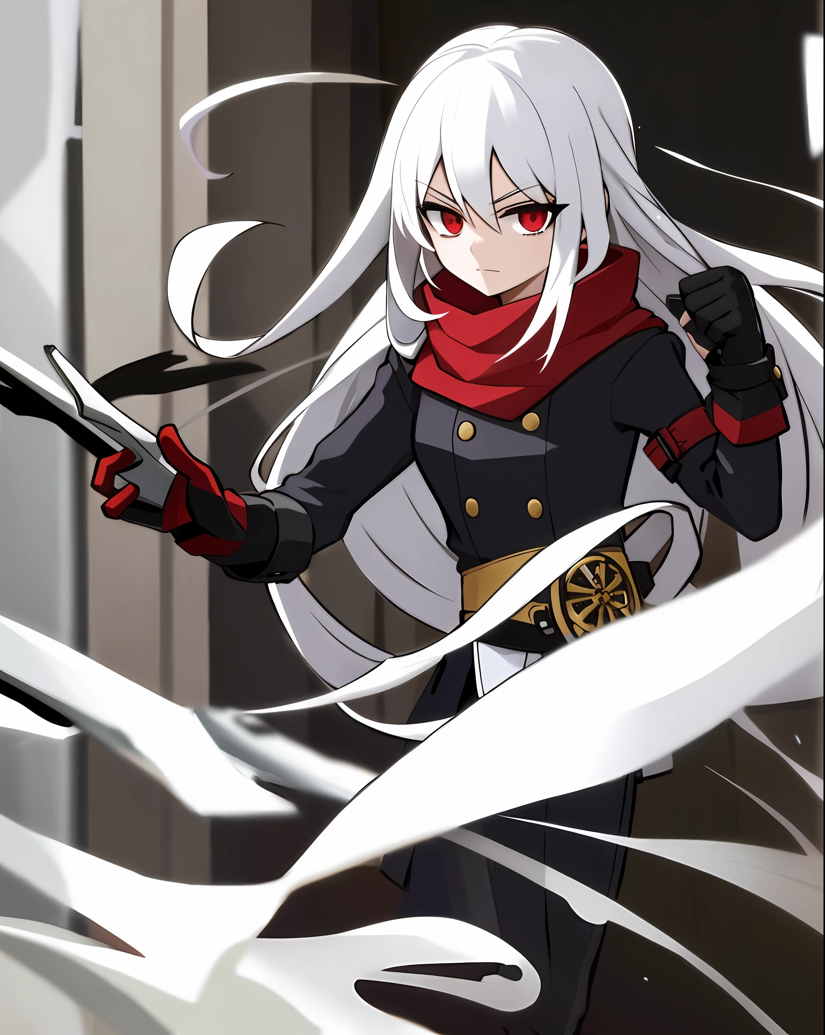 Assassin, girl, cute, super long, white hair, red eyes, black gloves