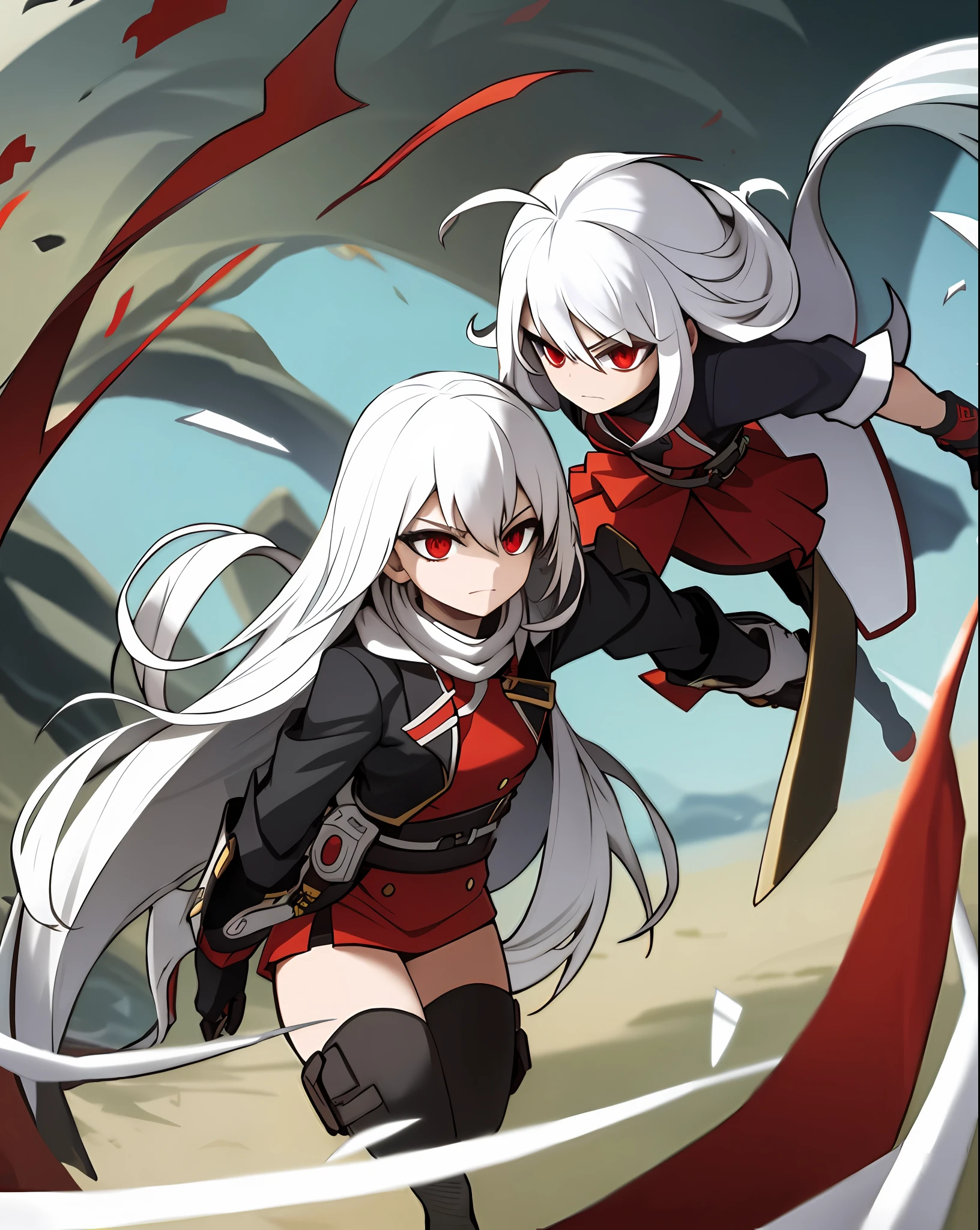 Assassin, girl, cute, super long, white hair, red eyes, black gloves