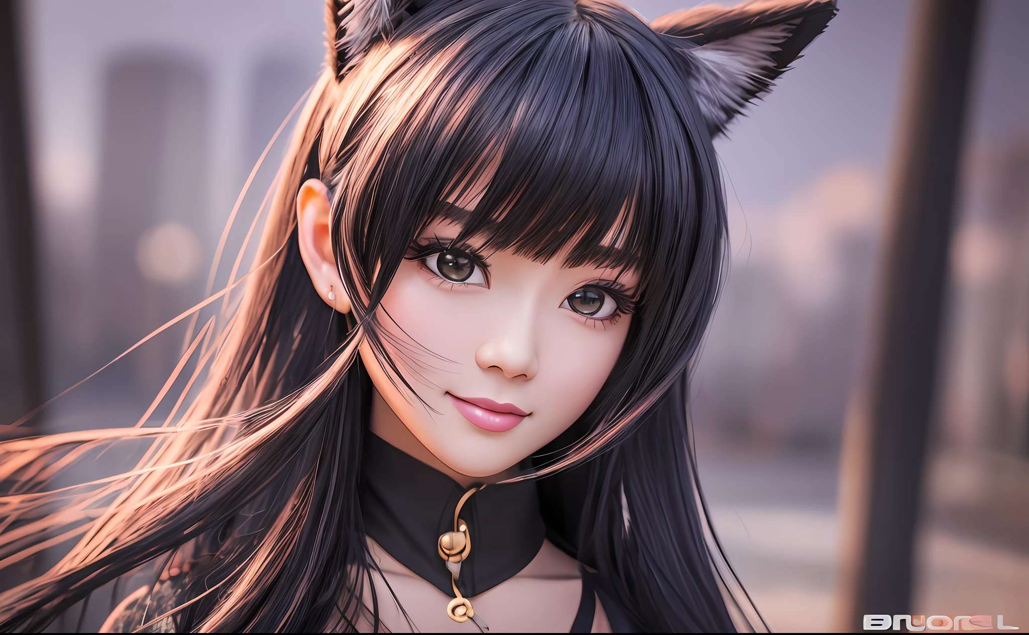 black hair, hair bobbles, wince, longeyelashes, solid circle eyes, fake animal ears, light smile, ear blush, fang, best quality 1 girl, Surrealism, drop shadow, anaglyph, stereogram, tachi-e, pov, atmospheric perspective, depth of field, cinematic lighting, 8k, super detail, ccurate, UHD, masterpiece, ccurate, textured skin, super detail, high details, high quality, best quality, highres --auto --s2