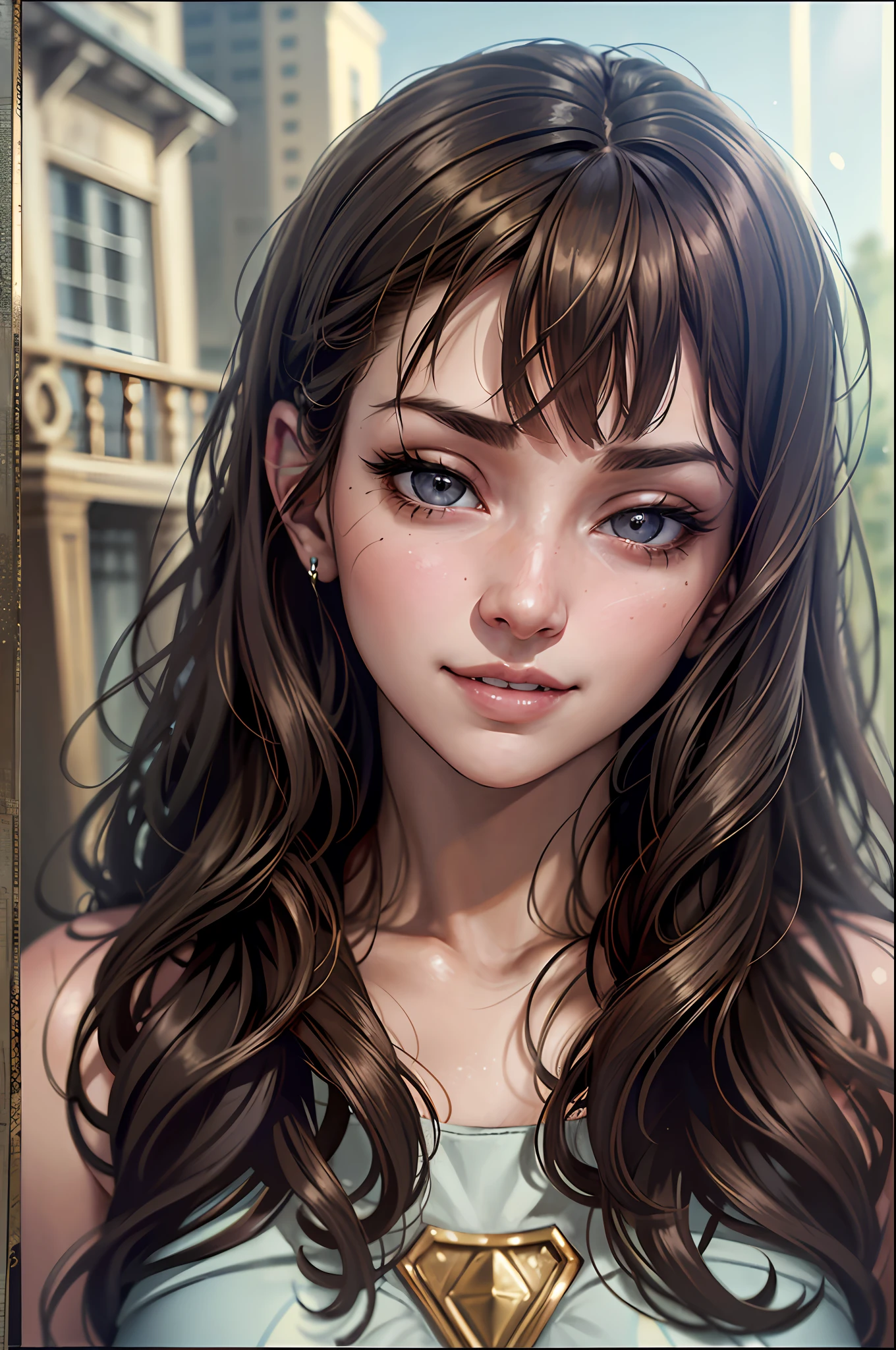 Brunette hair, hair bubbles, cringe, long eyelashes, solid round eyes, upper body, light smile, ear blush, fangs, best quality 1 girl, surrealism, shadow, emboss, diorama map, tachi-e, pov, atmospheric perspective, depth of field, cinematic lighting, 8k, super detail, ccurate, uhd, masterpiece, ccurate, textured skin, super detail, high detail, high quality, best quality, high resolution --auto --s2
