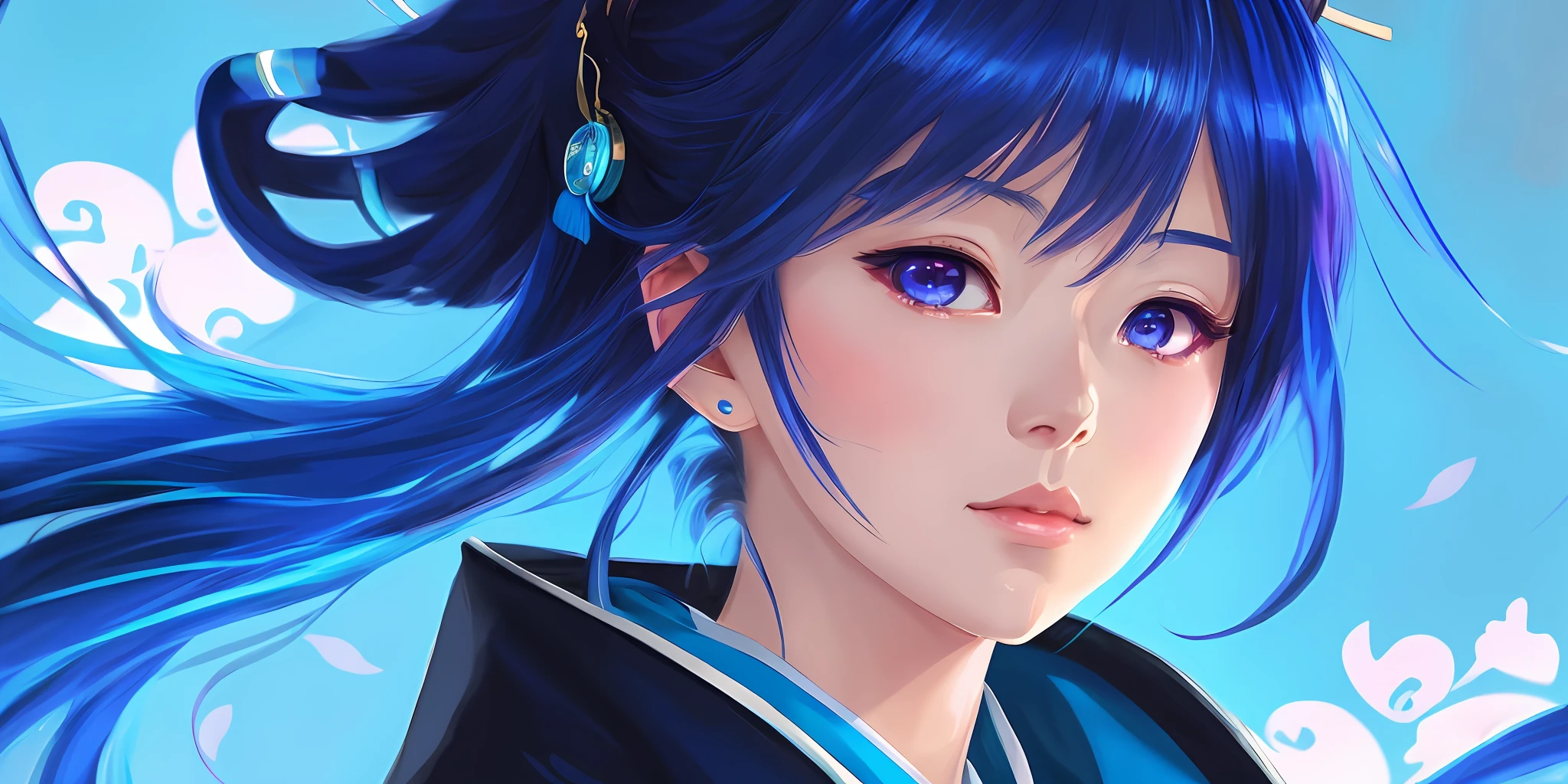 anime girl with a blue kimono and a blue jacket, anime style 4 k, artwork in the style of guweiz, detailed digital anime art, digital anime art, guweiz, anime style. 8k, anime art wallpaper 8 k, anime styled digital art, detailed portrait of anime girl, anime art wallpaper 4 k, anime art wallpaper 4k