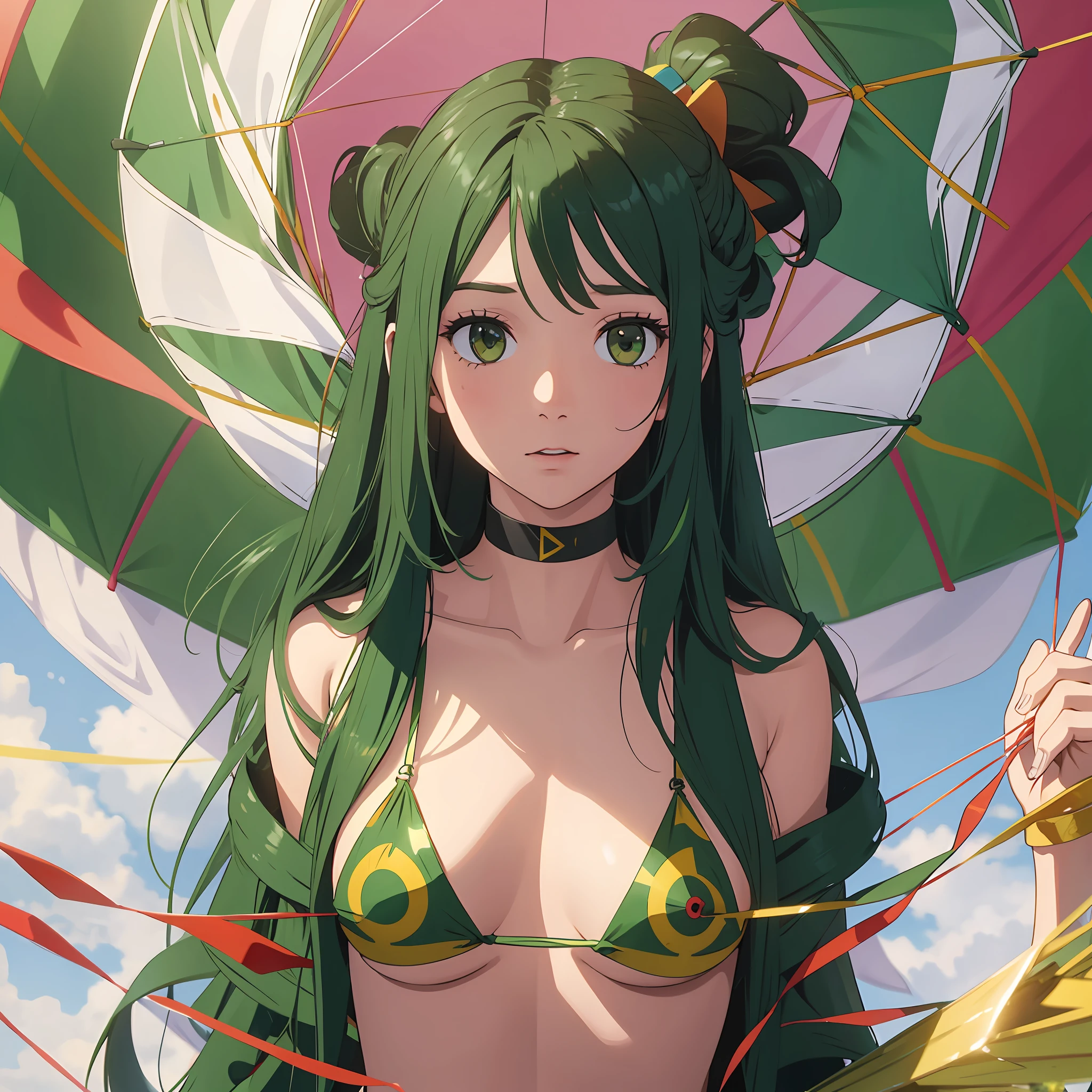 A girl with long hair and green eyes without clothes flying a kite --auto --s2