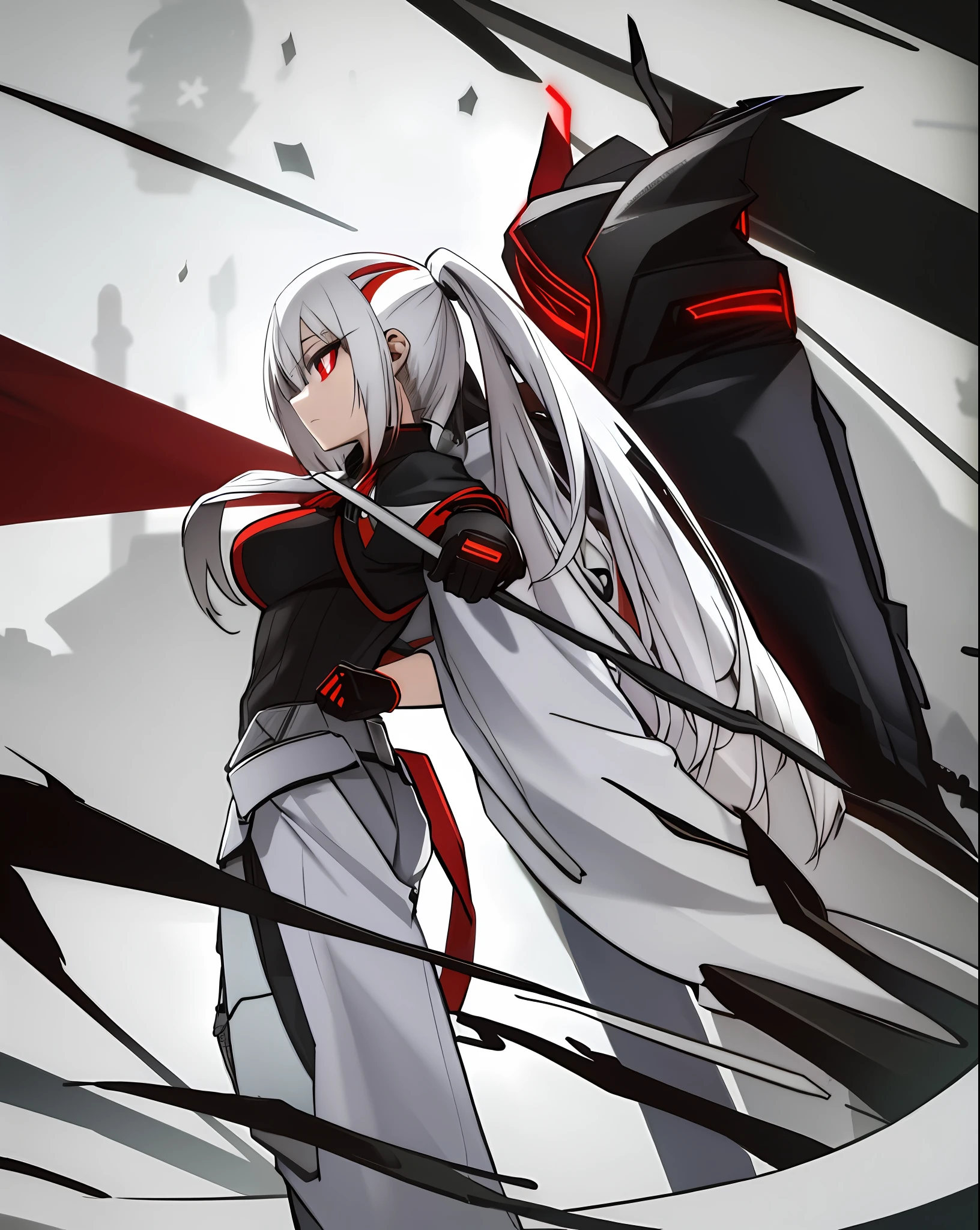 Assassin, girl, cute, super long, white hair, red eyes, black gloves