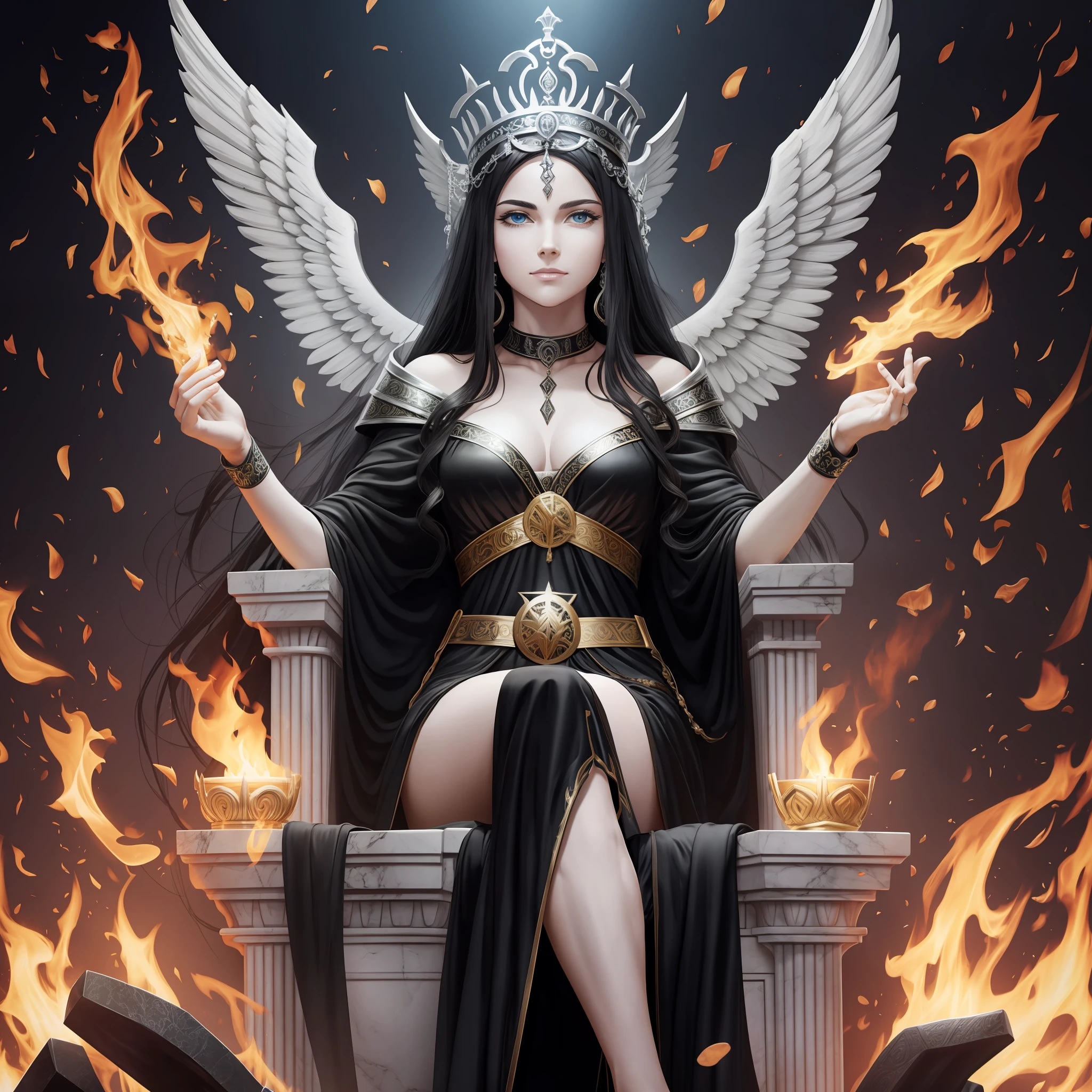 Perfect leg, Black robe, Throne