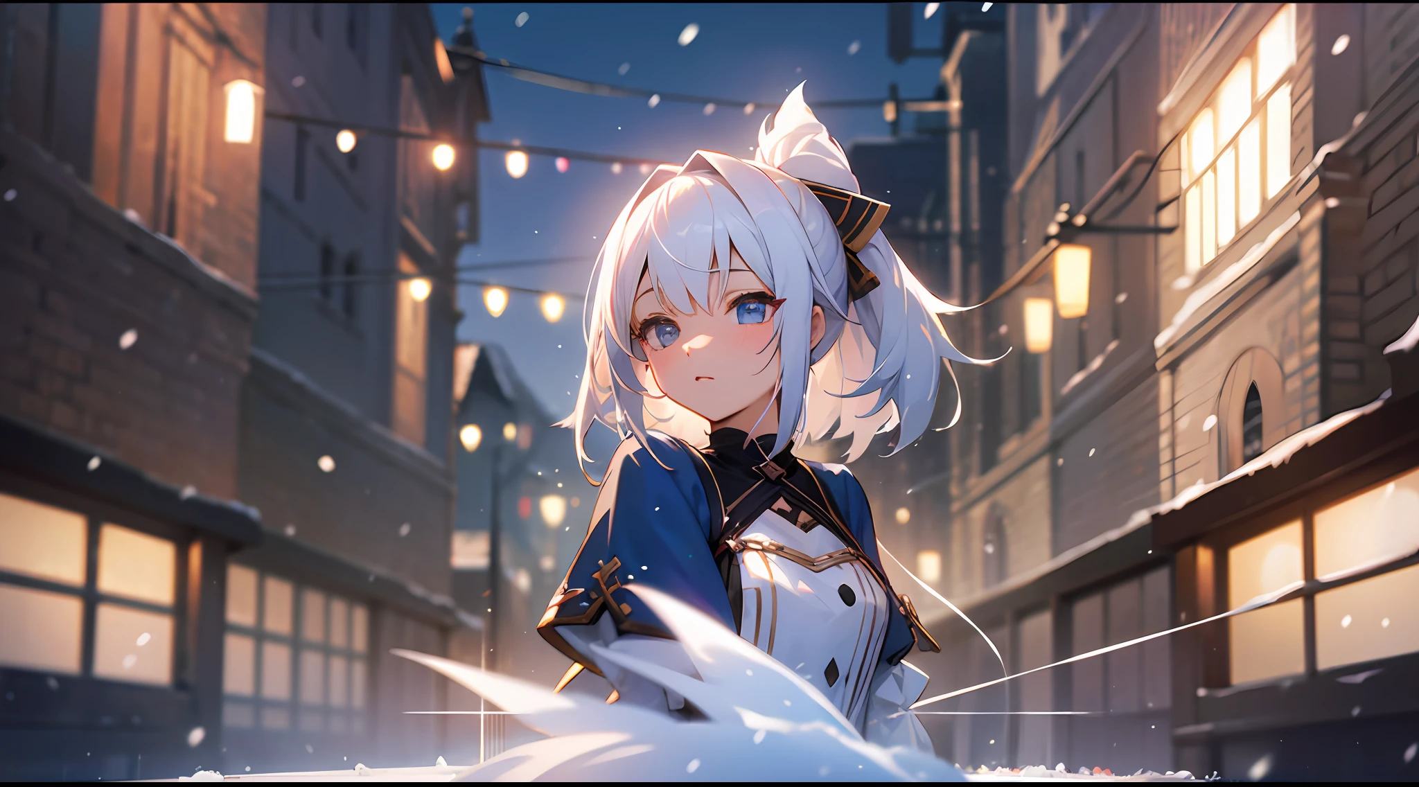 Girly, Two-dimensional, cute, extremely detailed, anime, depth of field effect, 3D effect, extremely high quality, white hair, snow, focused, based on The Ally's Mix III: Revolutions --auto --s2