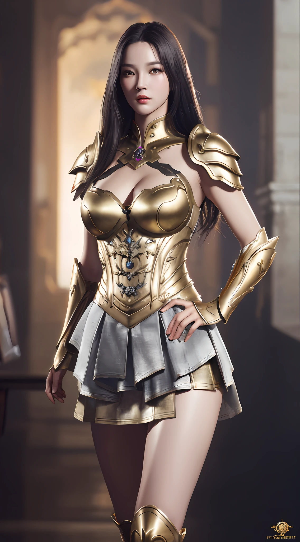 nsfw, 8K original photo, best quality, masterpiece, super high resolution, film grain, movie, 1girl, looking at the audience, natural skin texture, realistic eye and face details, full lips, a sexy woman in gold and silver lotus lace armor dress, cheng wei pan in artstation, by Yang J, detailed fantasy art, stunning character art, fan art best art station, epic exquisite character art, beautiful armor, extremely detailed artgerm, detailed digital anime art, Artgerm in ArtStation pixiv, armor girl, : 1.2, (miniskirt: 1, 5), huge breasts, sexy seductive, bare breasts