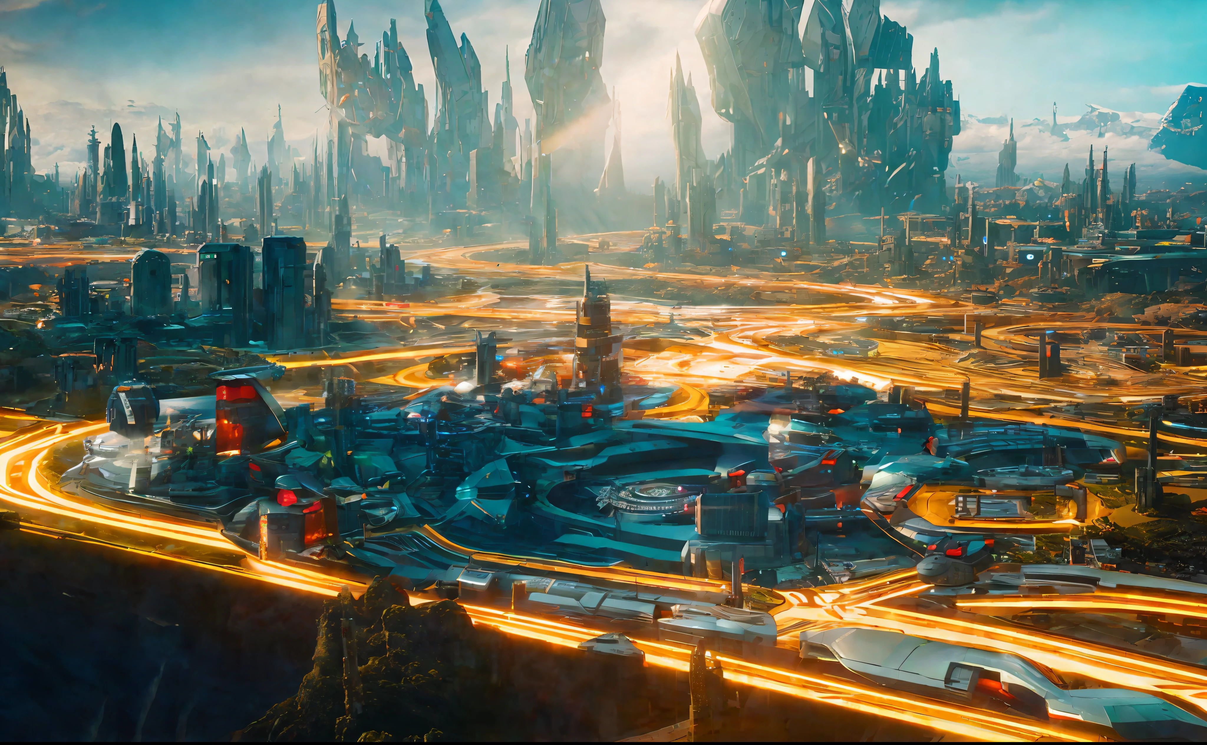 futuristic sci-fi city landscape, sci-fi, ultra-realistic, high resolution, city