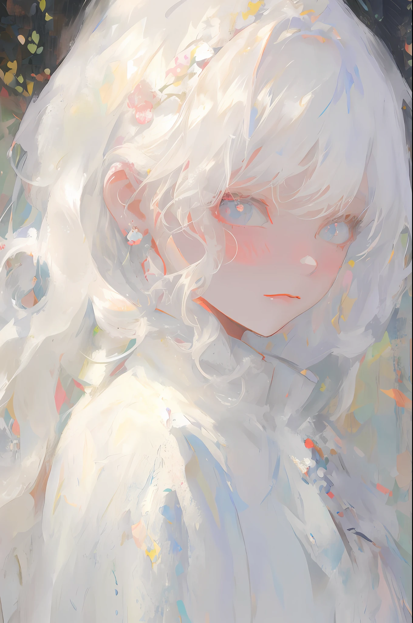 painting of a woman with white hair and a white dress, artwork in the style of guweiz, guweiz on pixiv artstation, guweiz, guweiz on artstation pixiv, soft anime illustration, digital art on pixiv, loish and wlop, guweiz masterpiece, detailed digital anime art, digital anime illustration