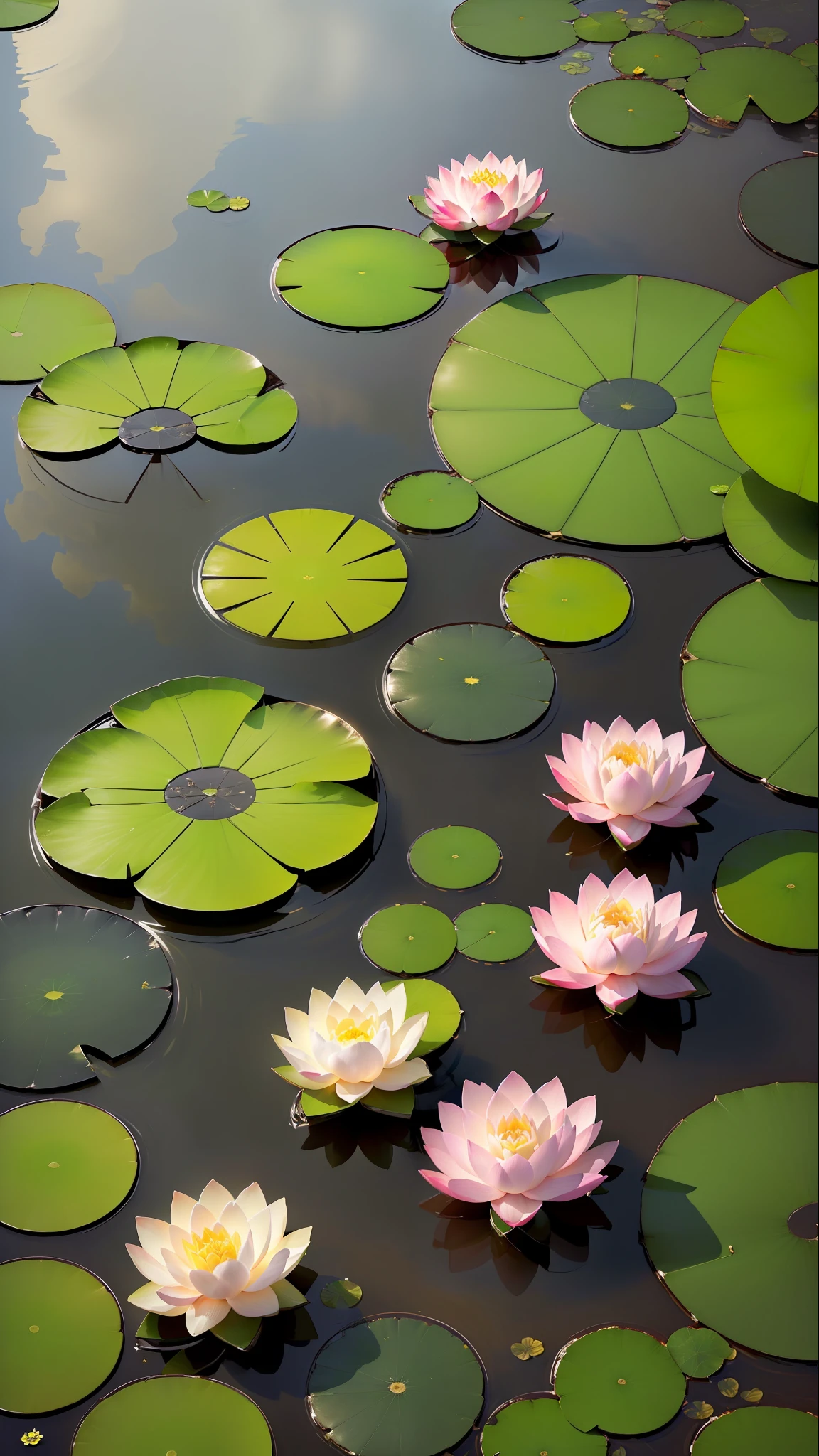 Masterpiece, exquisite, beautiful scenery deep in the lotus pond, (colourful, vivid, sunny, cool light: 1.2) lotus leaves in the pond. high quality high quality