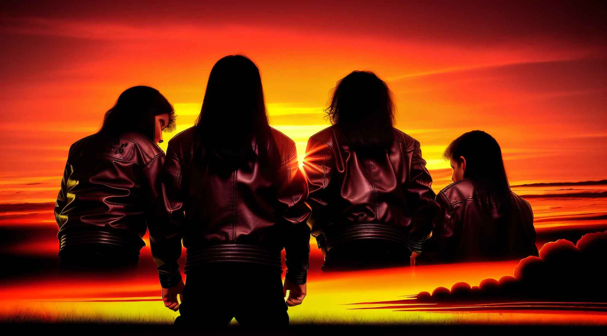 3 BOYS Russian children with 20 years WITH LONG DARK STRAIGHT HAIR, LEATHER JACKET AND BLACK CLOTHING, PORTRAIT STYLE, a closeup of a mushroom cloud with a red sky in the background, nuclear bomb explosion, nuclear bomb, nuclear explosion, bomb explosion, nuclear mushroom cloud, nuclear attack, nuclear bomb explosion, nuclear cloud,  nuclear explosion!!!, mushroom cloud, looks at nuclear explosion, nuclear explosions paint the sky, atomic explosion, an explosion, nuclear war, nuclear apocalypse, nuke