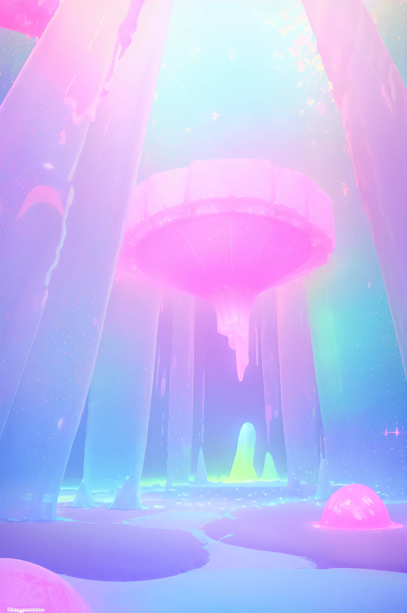 (fluorescent colors:1.4),(translucent:1.4),(retro filters:1.4), (fantasy:1.4), candy world Disney land ethereal soft fluffy soft landscape forest snowavatar Pastel pink sky green blue sparkle ethereal light pastel whimsical light rainbow stars diamonds sparkle gemstone background hyper realistic Ultra quality cinematic lighting immense detail Full hd painting Well lit,