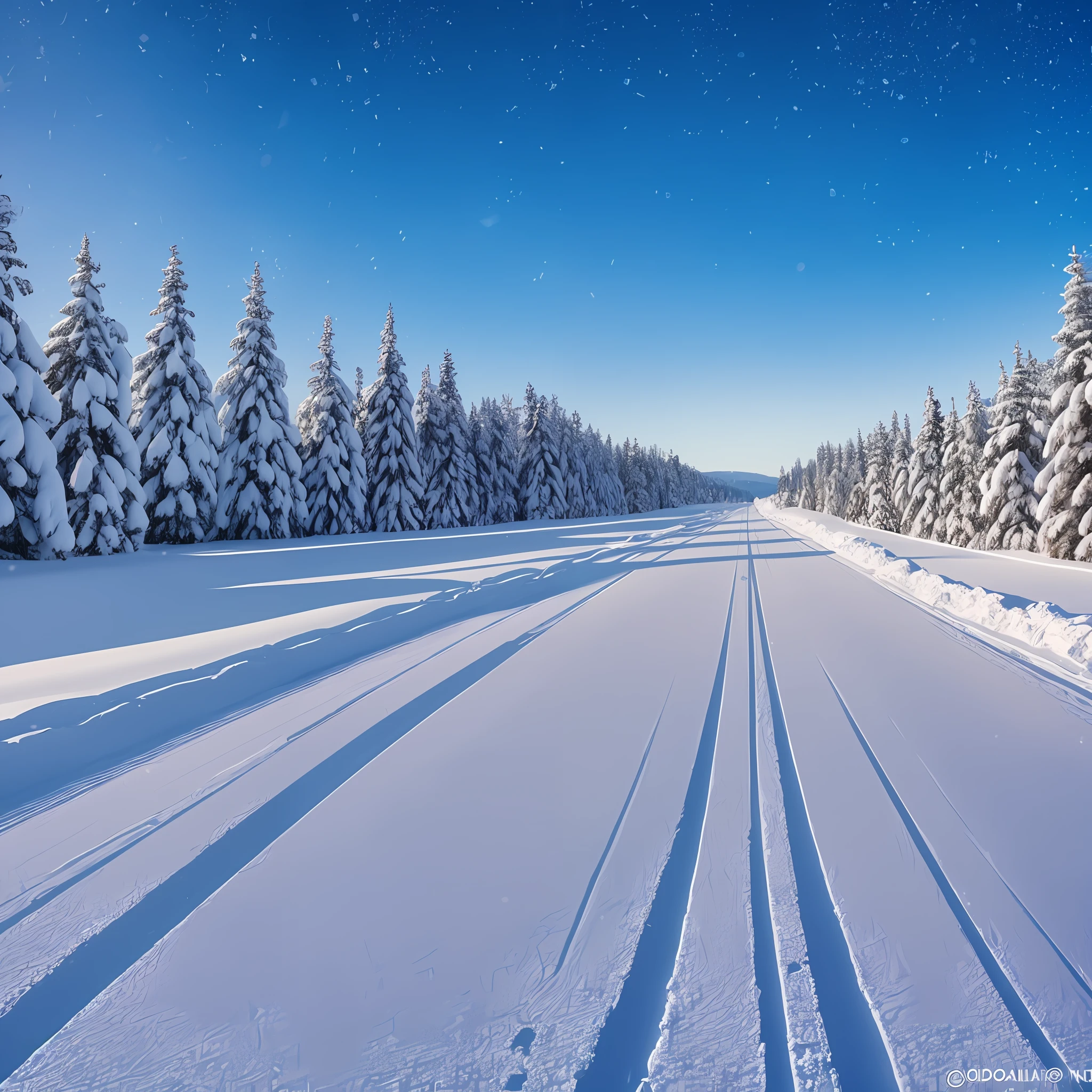 Snow covering the earth, roads, trees on both sides of the road, snowflakes fluttering, commercial pictures, beautiful and novel shooting angles, commercial sense, professional photography, very detailed, ultra high-definition, Max detail, kalia, sharpening, amazing quality, super detailed, incredibly detailed HDR, 16 k, best reastic --auto --s2
