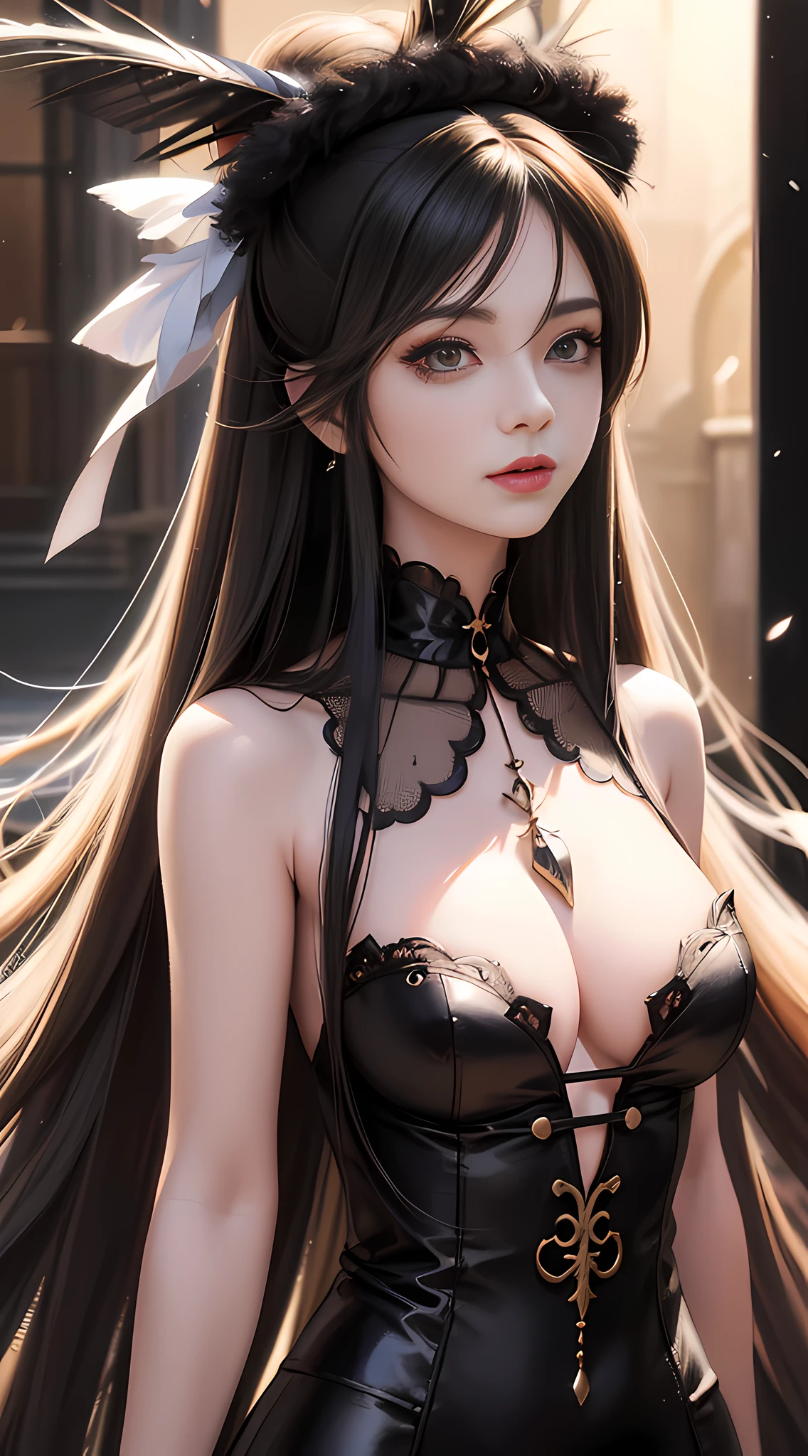 Drawing a woman with long hair and a feather hat, detailed portrait of anime girl, portrait anime girl, Artgerm. High detail, stunning anime face portrait, digital anime art, art germ. Anime illustration, detailed digital anime art, anime girl portrait, Guvez style artwork, realistic digital art 4k, realistic digital art 4k, realistic, aesthetic.