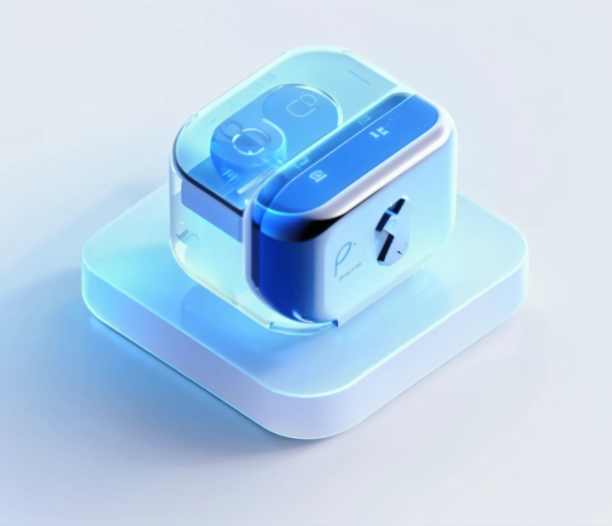 there is a blue and white object on a white surface, small gadget, depicted as a 3 d render, aerogel ios ui concept, 3 d icon for mobile game, futuristic product design, blue realistic 3 d render, blue face unreal engine, isometric camera, 3d ios interface design jony ive, designed in blender, top - view, blueshift render