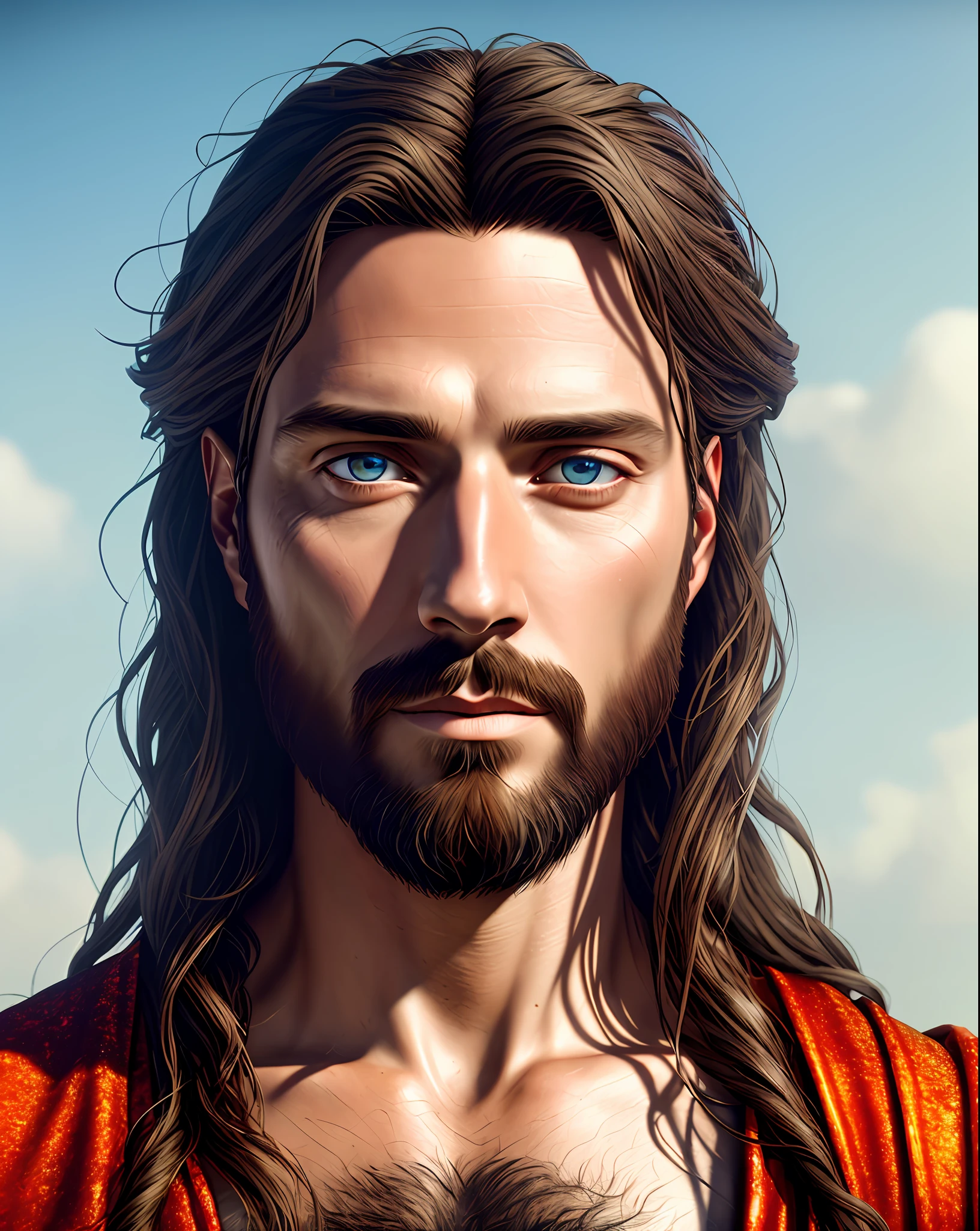 /upscale jesus With high details, hyper realistic, 8k, ar 2:3, full face, natural background, digital painting, deep dream, Ultra-Wide Angle, Depth of Field, hyper-detailed,  details, intricate details, beautifully color graded, Unreal Engine, Cinematic, Photoshoot, Shot on 80 mm