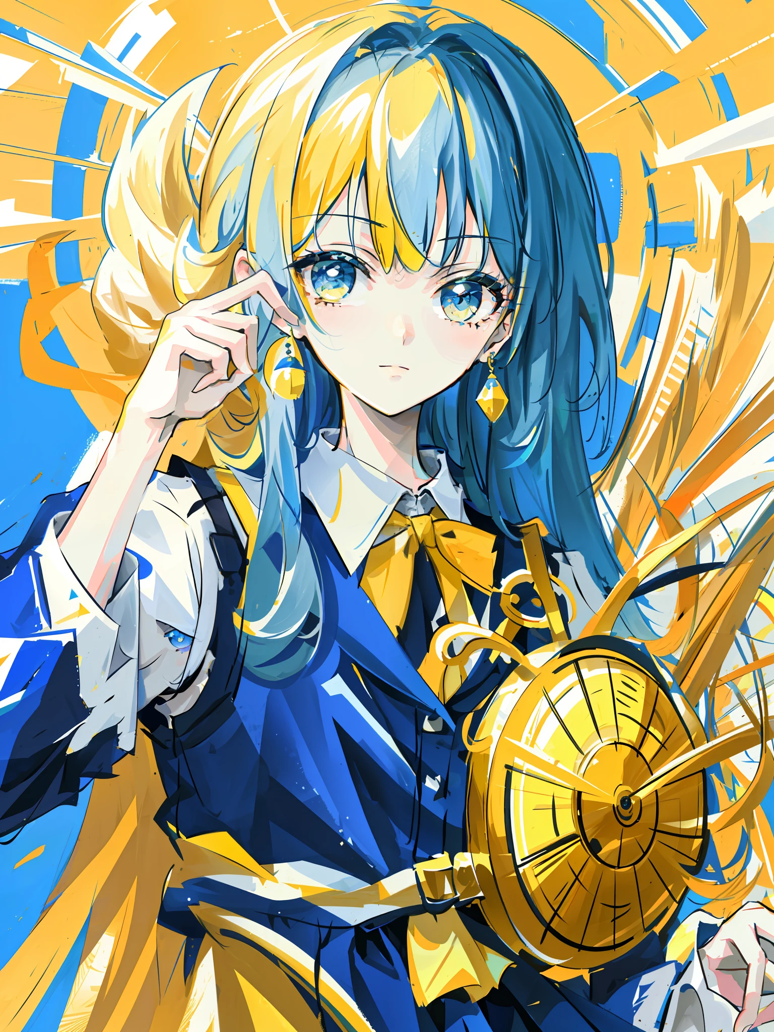 highres, original, extremely detailed wallpaper, looking at viewer,1girl,solo,Portrait, masterpiece, best quality,Blue and yellow background color
